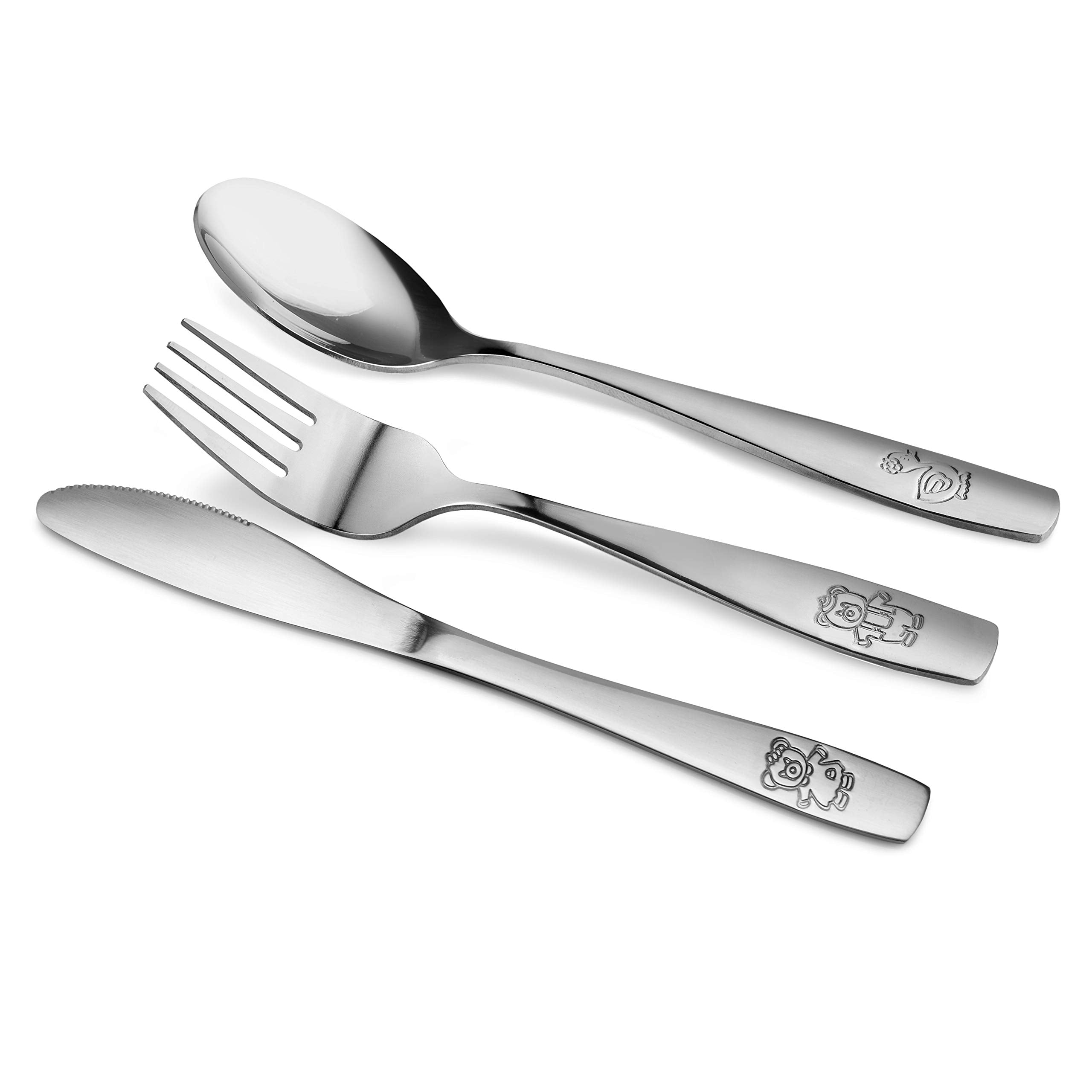 15 Piece Stainless Steel Kids Cutlery, Child and Toddler Safe Flatware, Kids Silverware, Kids Utensil Set Includes 5 Knives, 5 Forks, 5 Spoons, Total of 5 Place Settings, Ideal for Home and Preschools