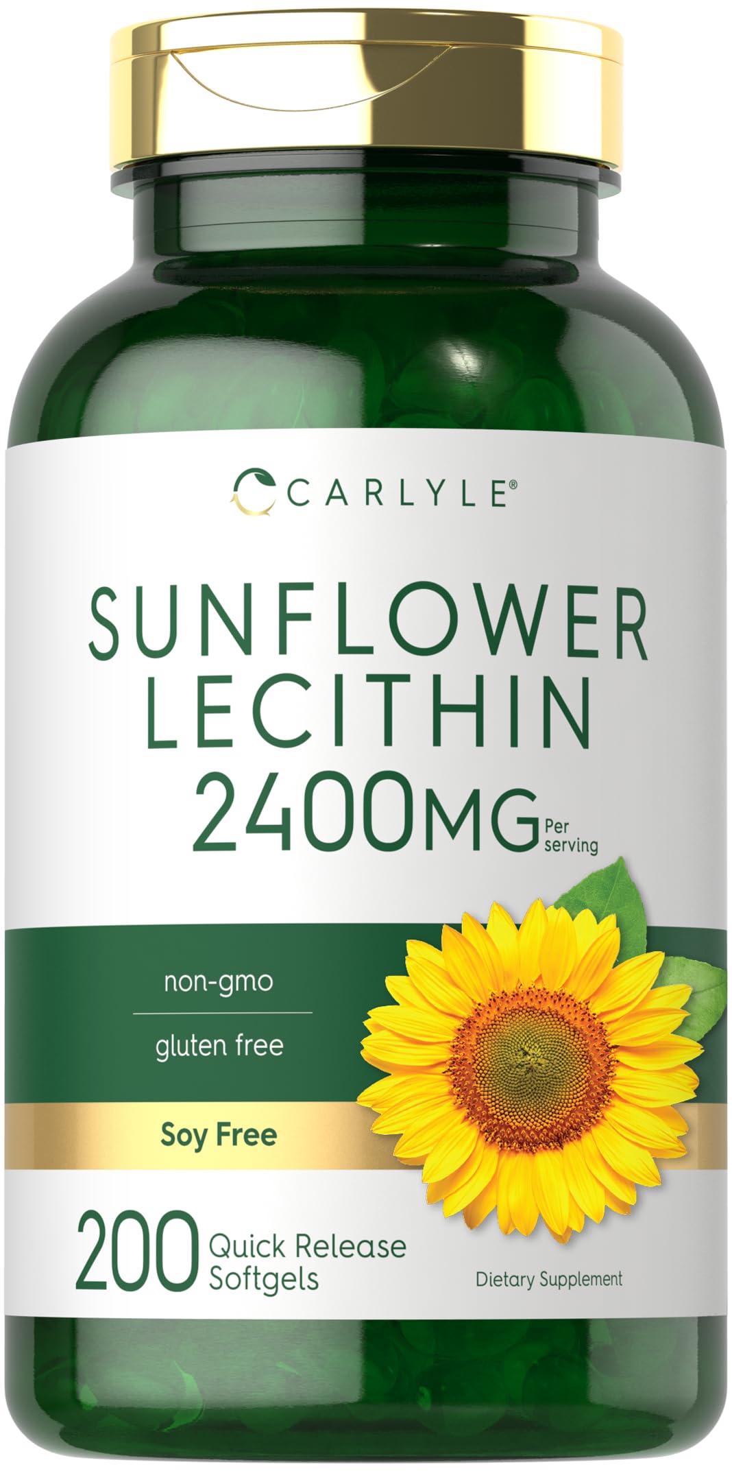 Carlyle Sunflower Lecithin Softgel Capsules | 2400mg | 200 Count | Rich in Phosphatidyl Choline | Non-GMO, Soy Free, Gluten Free Supplement