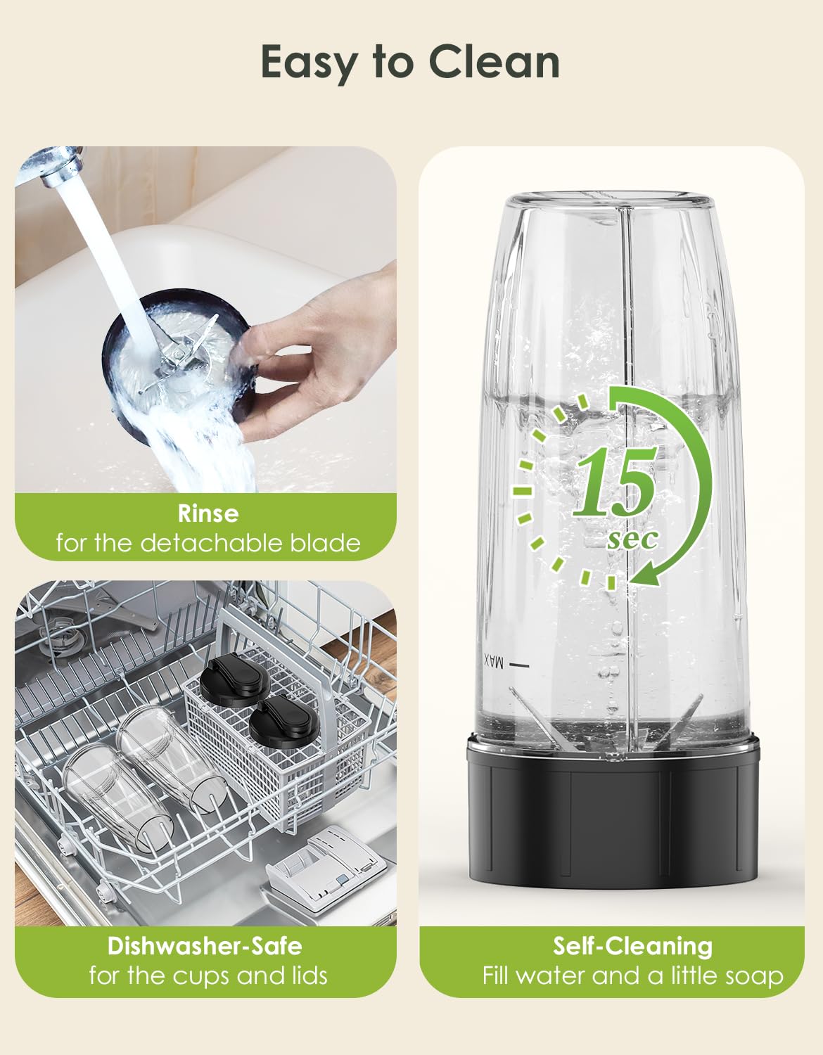 1100W Personal Blender for Smoothies & Shakes, High-Speed Blender with 2 * 22oz To-Go Cups, Ice Crusher & Grinder for Protein Shakes, Baby Food, Frozen Drinks