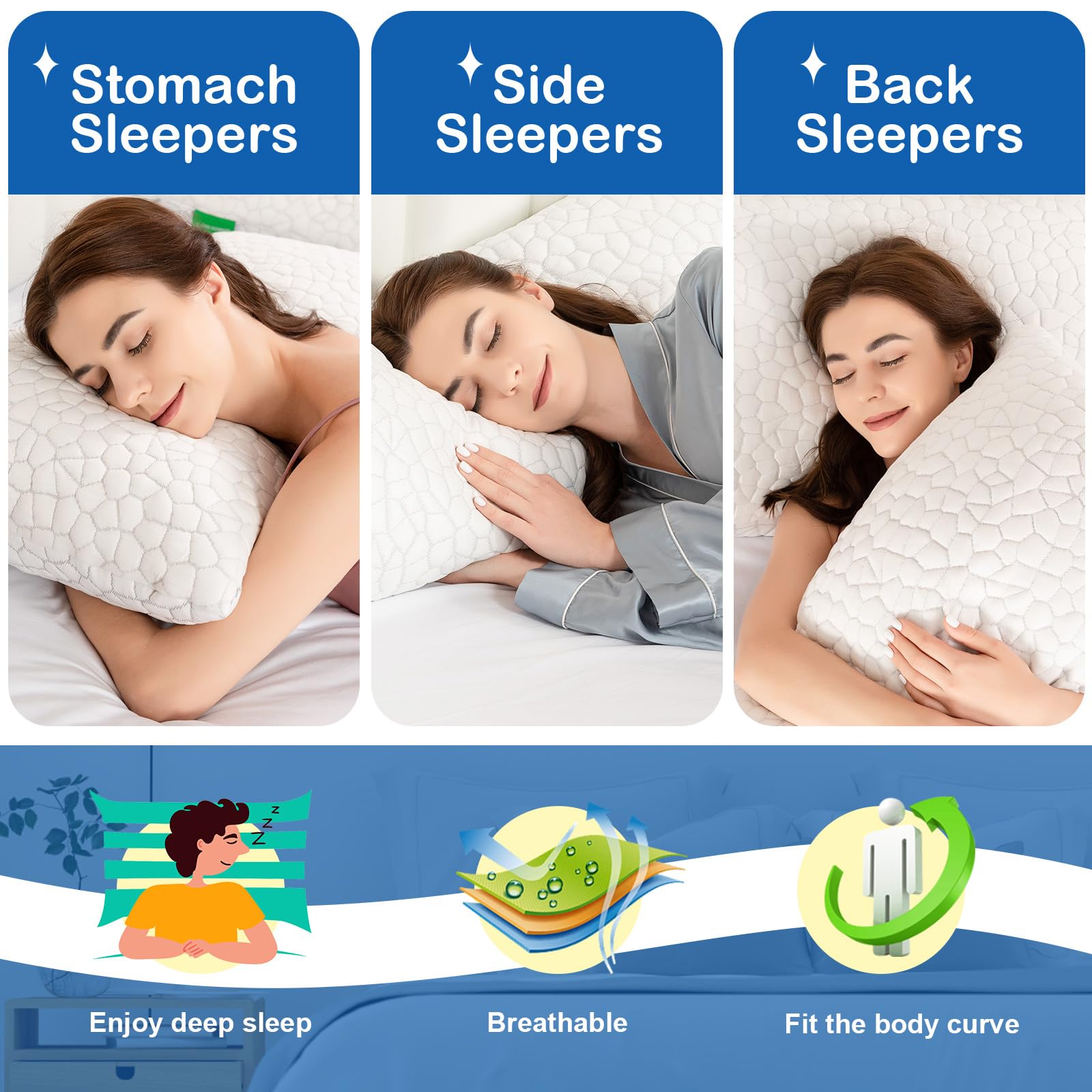 SUPA MODERN Cooling Side Sleeper Pillow for Neck and Shoulder Pain, Luxury Shredded Memory FoamBed Pillows for Sleeping Set of 2- Adjustable Queen Size Curved Pillow Neck Pillow