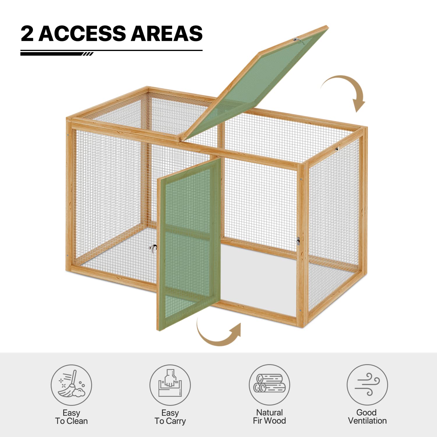 MoNiBloom Chicken Run for Yard Wood Chicken Cage Rabbit Hutch Bunny Pen with Openable Roof and Side Door, Outdoor Lockable Duck Coop Small Animal Habitat Enclosure Hen Coop Add-Ons, 45 x 24 x 28 inch