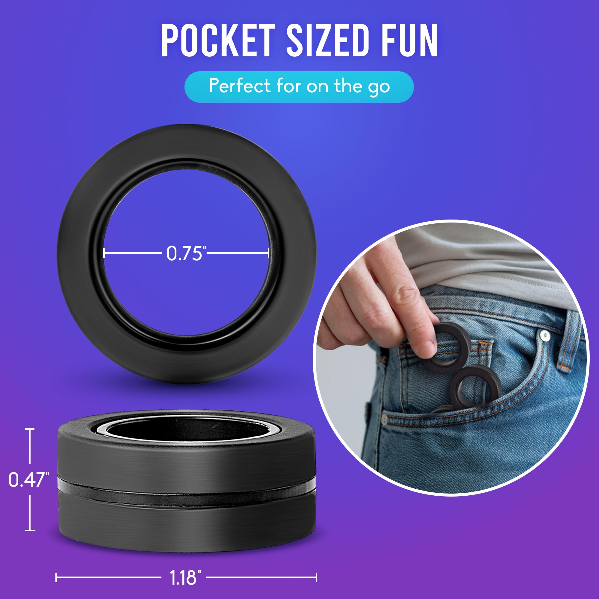 BUNMO Magnetic Rings Stocking Stuffers for Teens - Fidget Toys Adults - Stocking Stuffers for Boys - Magnetic Fidget Rings - Improved Stronger Magnets - Great Teen Gift - Black