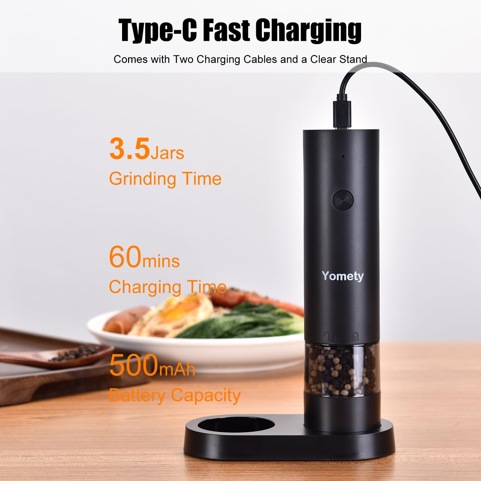 Electric Salt and Pepper Grinder Set-Rechargeable Salt and Pepper Mill Set All in One, Automatic Refillable Adjustable Coarseness Ceramic Grinder, Salt and Pepper Shakers for Kitchen Appliances