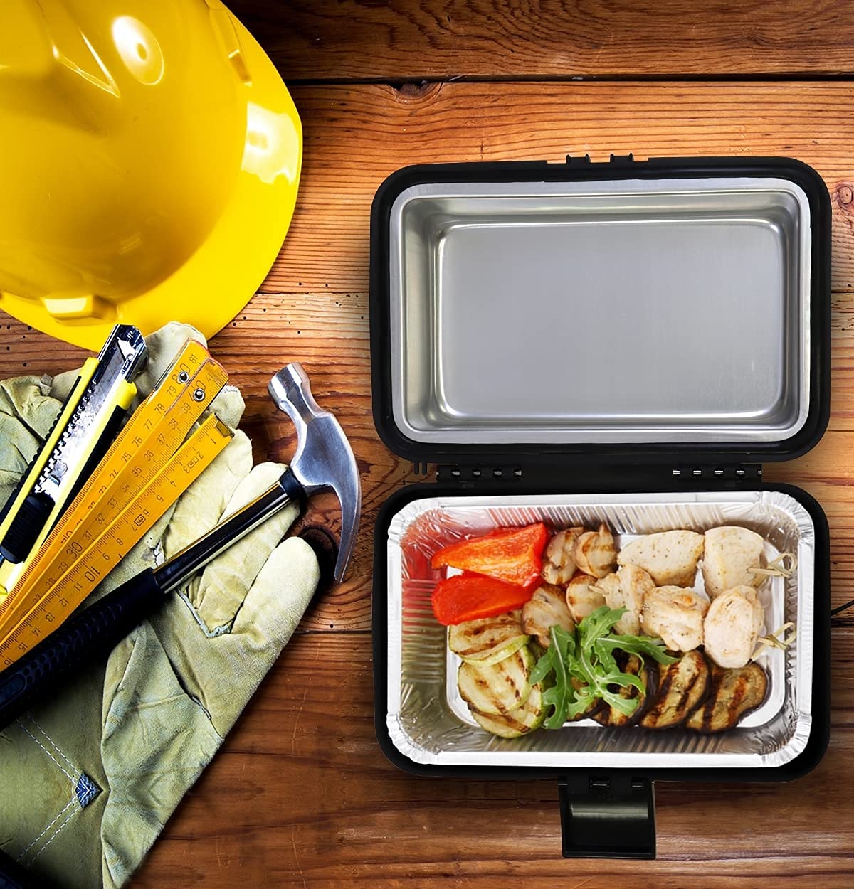 Koolatron 12V Heating Lunch Box Stove, 1.6 Qt (1.5 L), Black, 6 ft (1.8m) Power Cord, Heats to 300F (149C), Built-In Cord Storage, Classic Construction Worker Lunchbox, for Car, SUV, Pickup Truck