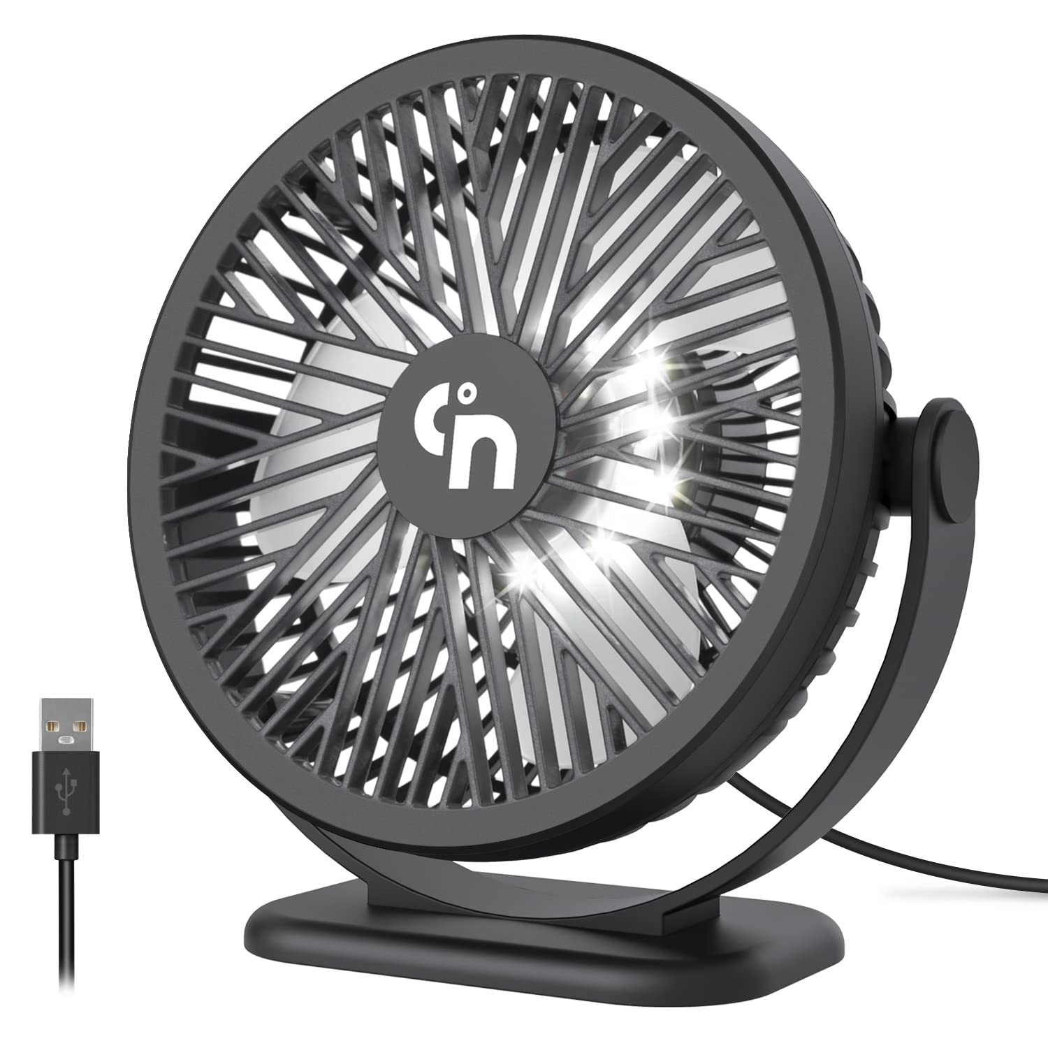 GagetElec USB Desktop Fan with LED Night Lights,360°Rotation Strong Wind Small Fan,3 Speeds Quiet Cooling Table Fan,Mini USB Desk Fan for Home Office Desktop Office Table 5.3 Inch (T5-06)