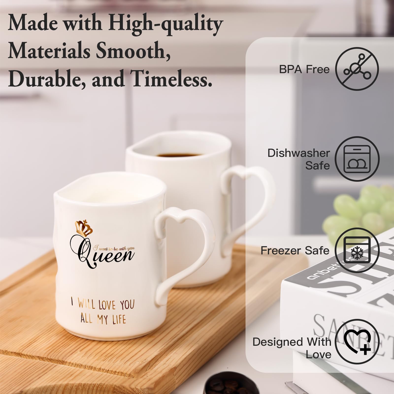 SIPBYSOP Wedding Gifts Kiss Mug, Bridal Shower Gift,Engagement Presentfor Couples Newlyweds, King Queen Kiss Mug, Coffee Cup for Couple