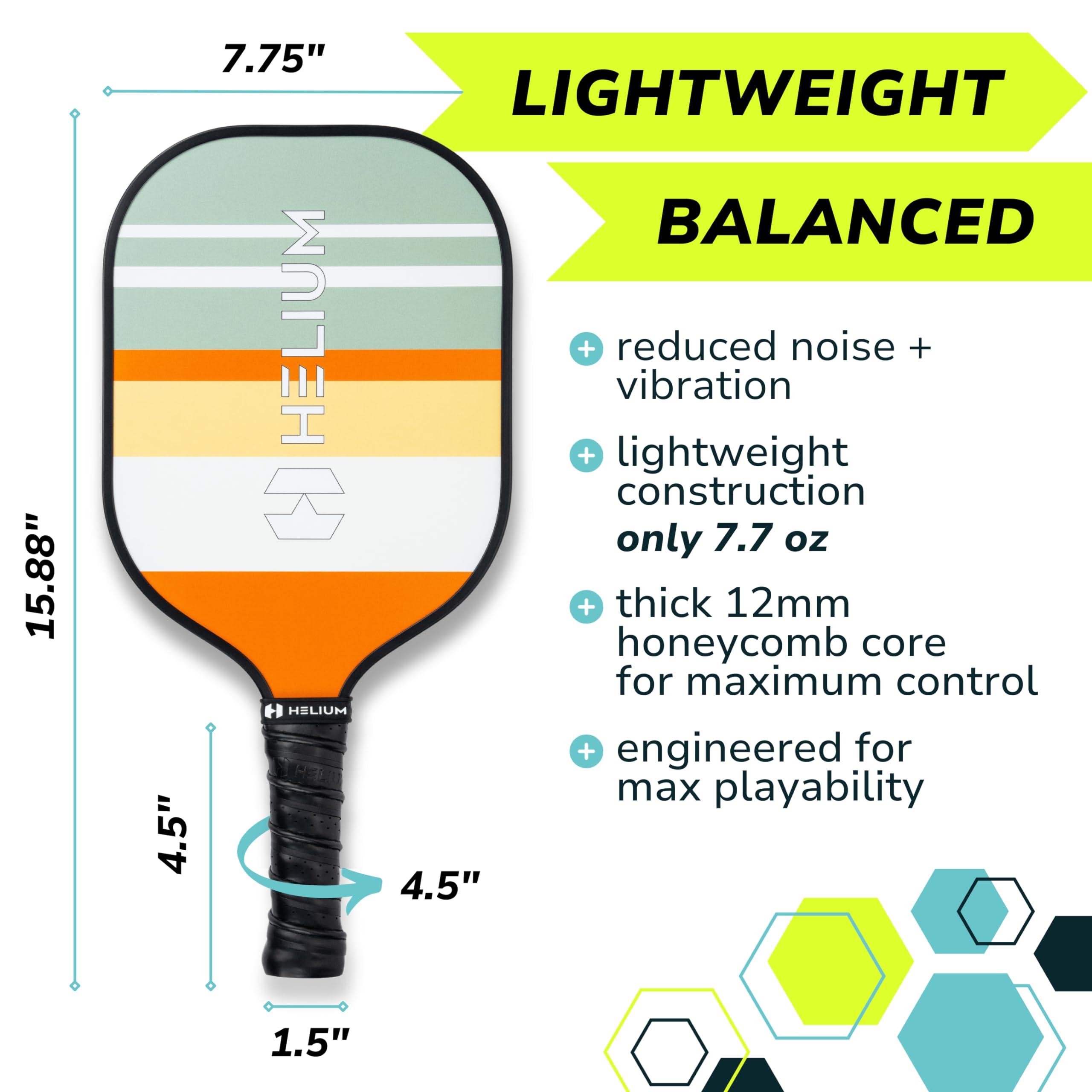 Helium Pickleball Paddles Set of 4 - USAPA Certified - Graphite Fiberglass Surface, Lightweight Honeycomb Core