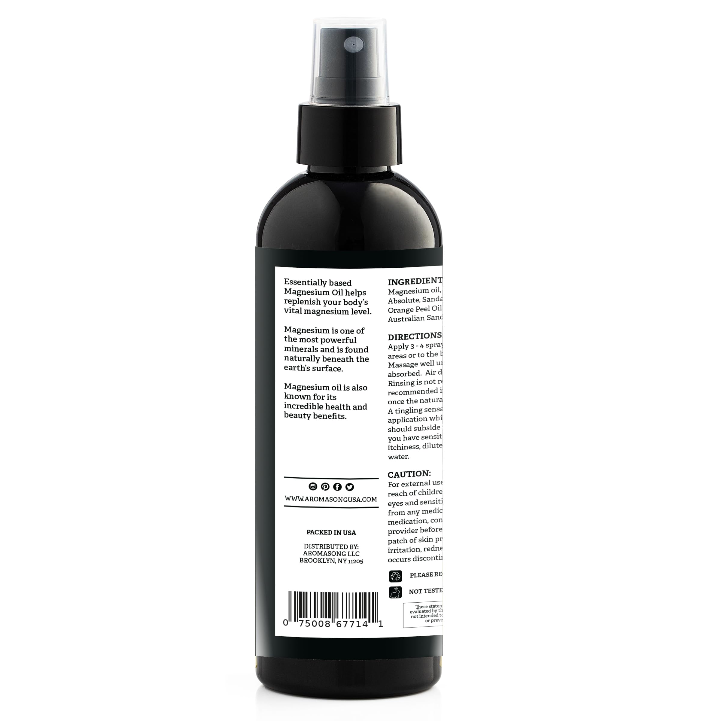 Aromasong Magnesium Spray Rose - Extra Strength 2 Pack of (23mg in Each Spritz) 8 Oz, Natural and Pure Magnesium Oil Spray - Made in The USA - for Leg Discomfort and Promotes a Calm Sleep
