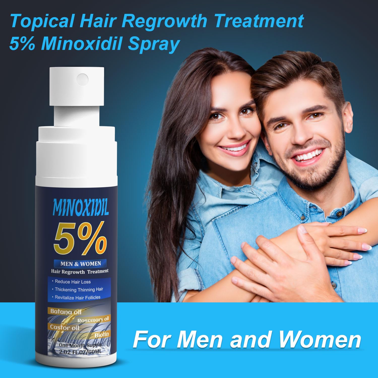 5% Minoxidil for Men and Women, Hair Growth Biotin Serum with Batana and Rosemary for Hair beard Regrowth Treatments, Extra Strength Hair Loss Solution to Regrow Thicker, 2.02FL OZ