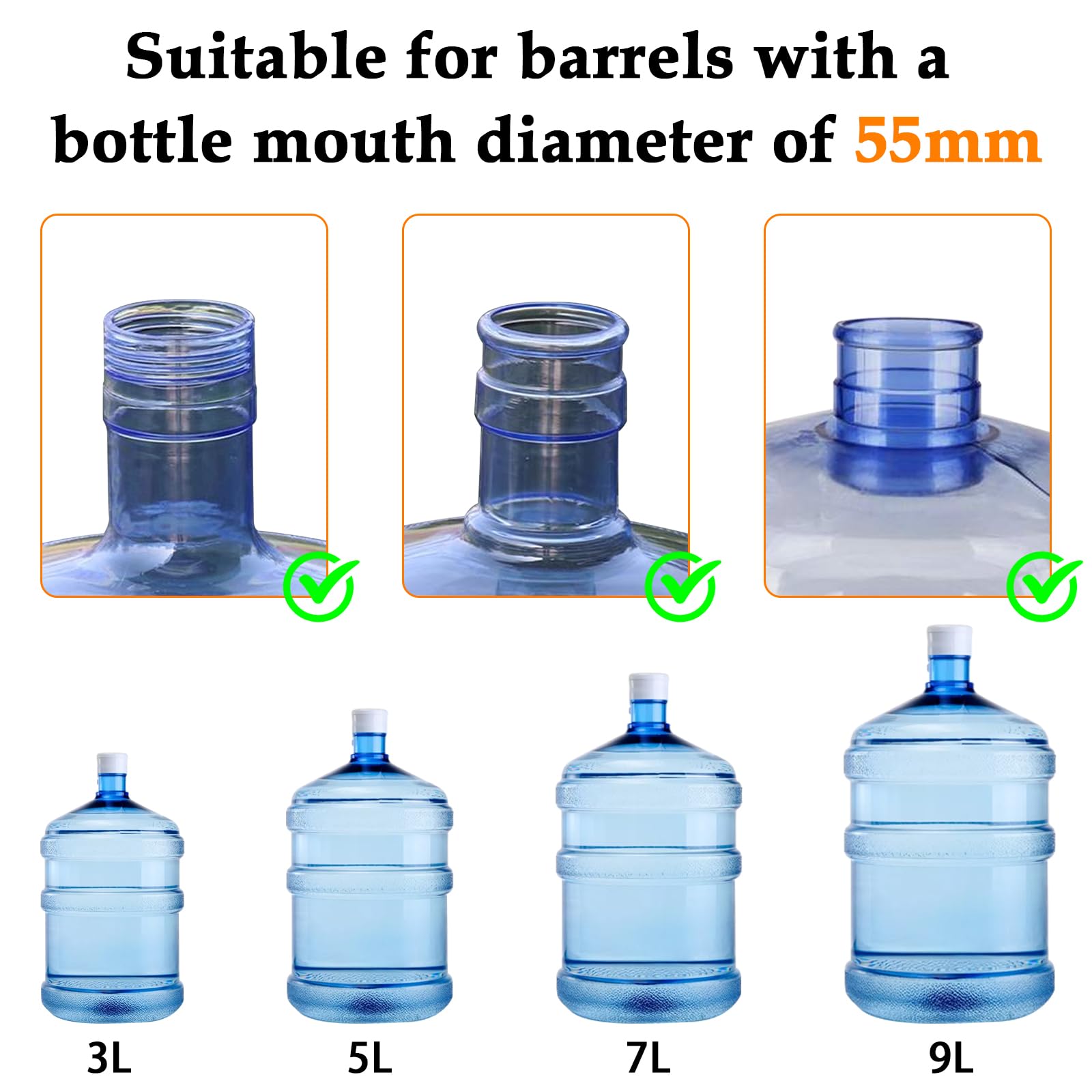 3 & 5 Gallon Jug Lids Food Grade Silicone Replacement Lids, Double Protection, HONSNKS Fits 55mm Standard Jugs, Buckets and Water Dispensers, 2 PCS