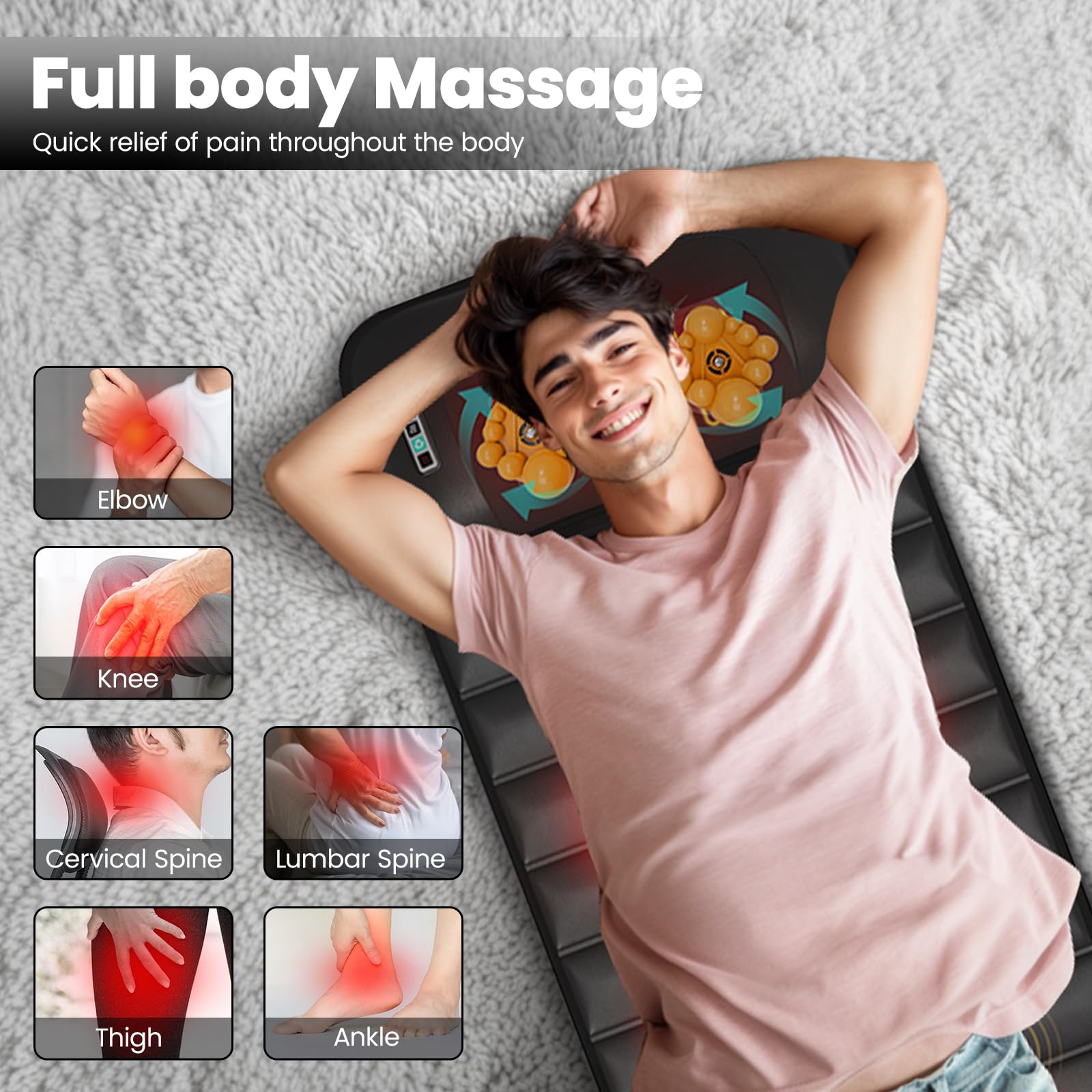 DOPICT Massage Mat, Detachable Neck Massager, Full Body Vibration Heating, Massage Pad with 10 Vibrating Motors and 9 Speed Settings for Home Office Use, Gift for Men Women Parents,Black