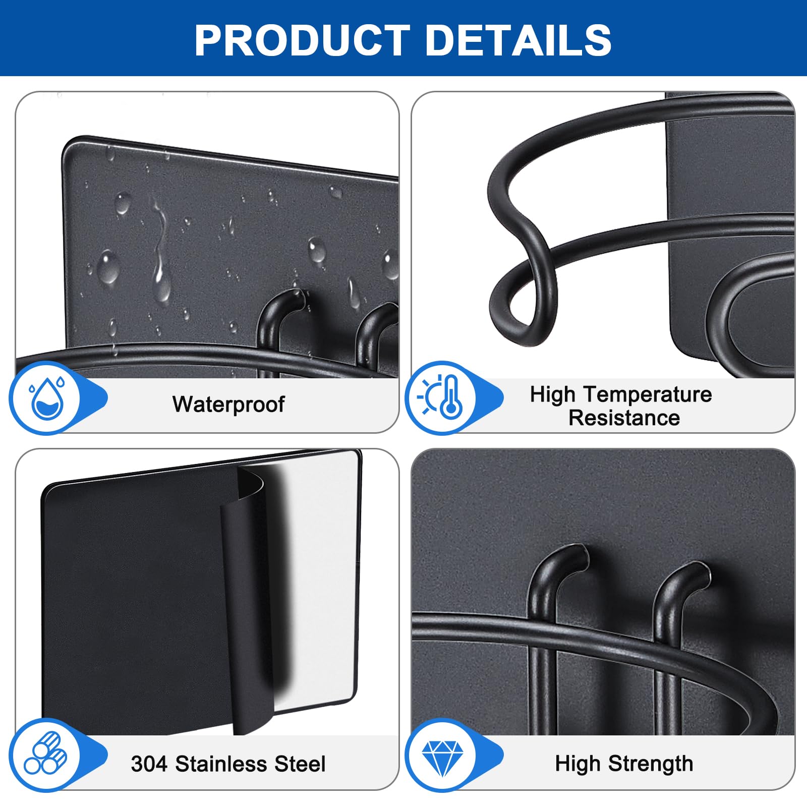 XILIMEN Hair Dryer Holder Wall Mounted, Self Adhesive Blow Dryer Hanger for Most Hair Dryers Storage, Hairdryer Holder Rack for Bathroom Cabinet, Black