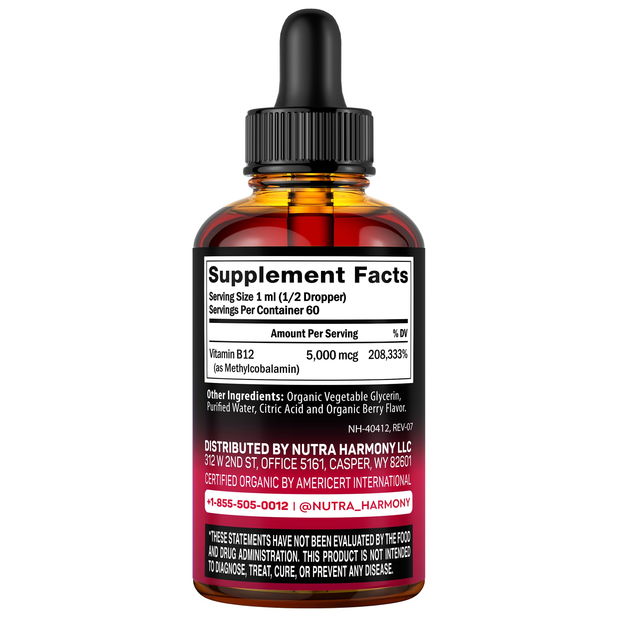 NUTRAHARMONY Organic Mullein Drops & Vitamin B12 Drops