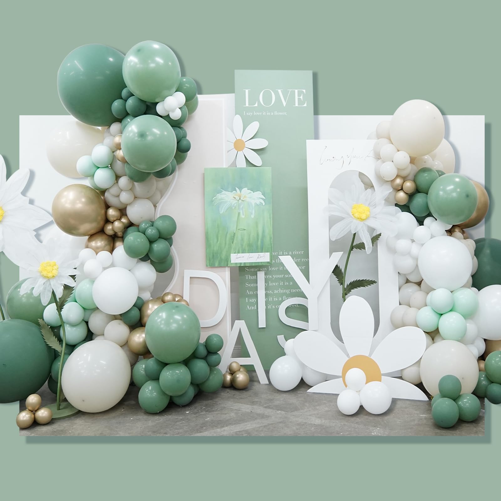 PartyWoo 140 pcs Olive Green Balloon Arch Kit, Sage Balloon Garland With Cream White, Metallic Gold, Retro Green Balloons for Birthday, Baby Shower, Wedding