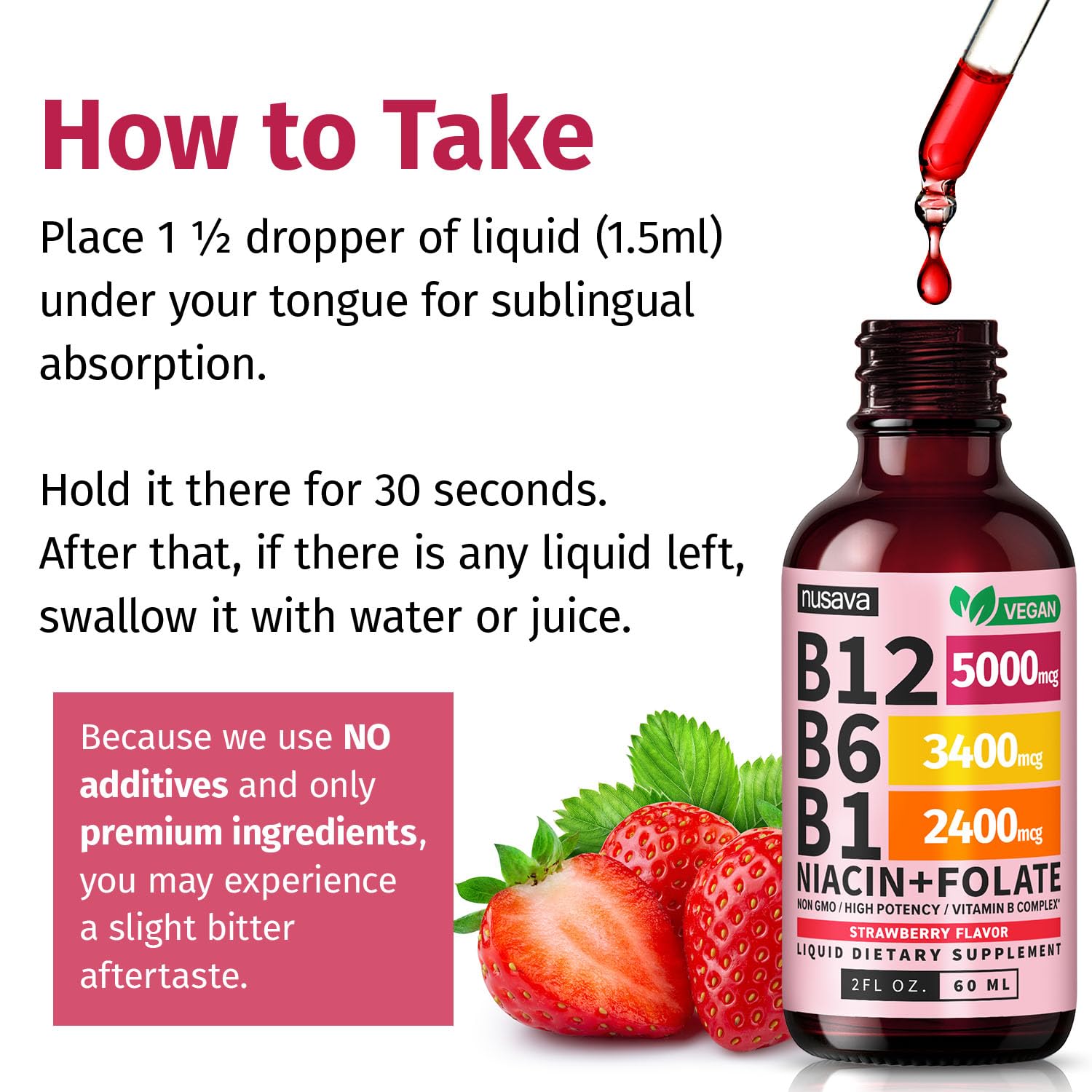 (2 Pack) Vitamin B12 and B6 Liquid Drops, B12 Sublingual Vitamin B Complex - B 12 Vitamin 5000mcg - B12 Methylcobalamin for Energy, Brain, and Heart Support with 27,200 mcg, Strawberry, 80 Servings