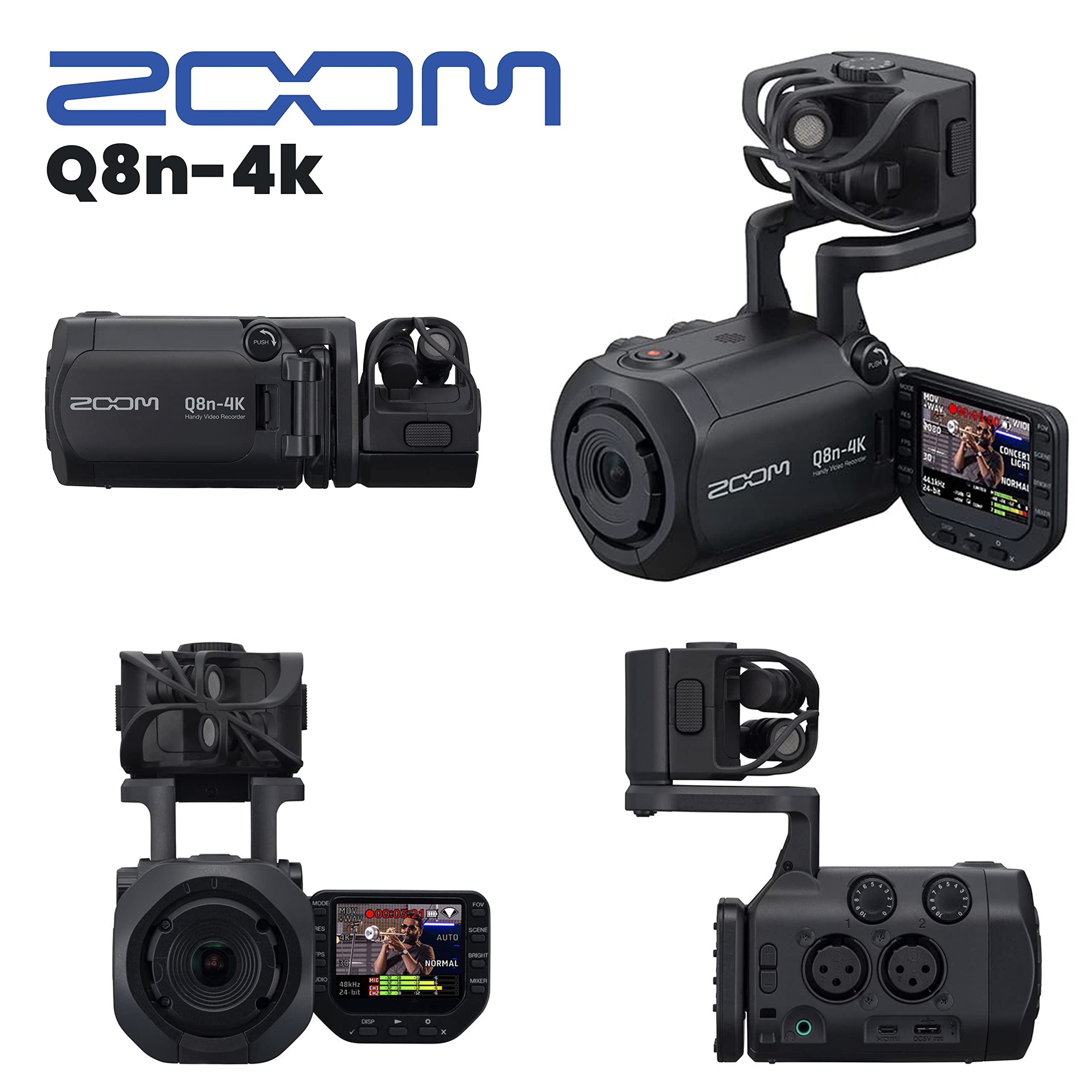 Zoom Q8n-4K Ultra High Definition Handy Video Recorder, Four Tracks of Audio Recording, for Record/Streaming Music, Podcasts + 128GB microSDXC Memory Card + Rechargeable Battery + Accessories – Bundle