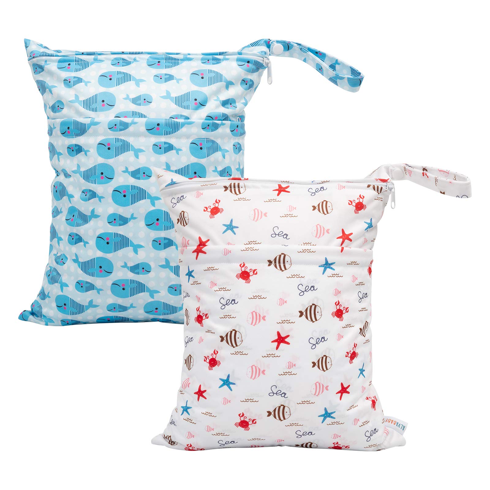 ALVA ALVABABY 2pcs Cloth Diaper Wet Dry Bags Waterproof Reusable with Two Zippered Pockets Travel Beach Pool Daycare Soiled Baby Items Yoga Gym Bag for Swimsuits or Wet Clothes LX-YK6163