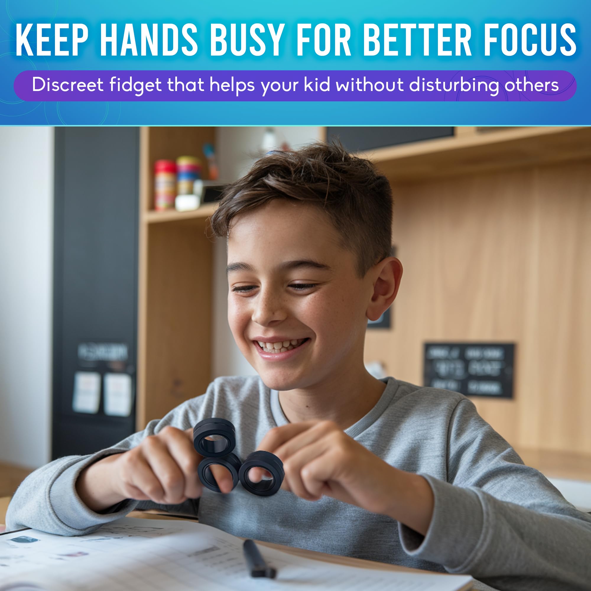 BUNMO Infinity Cube Fidget Toy - Stocking Stuffers for Teens - Teen Boy Toys - 1 Pack Beech Wood and BUNMO Magnetic Rings - Stocking Stuffers - Fidget Toys Adults - Stocking Stuffers for Boys - Black