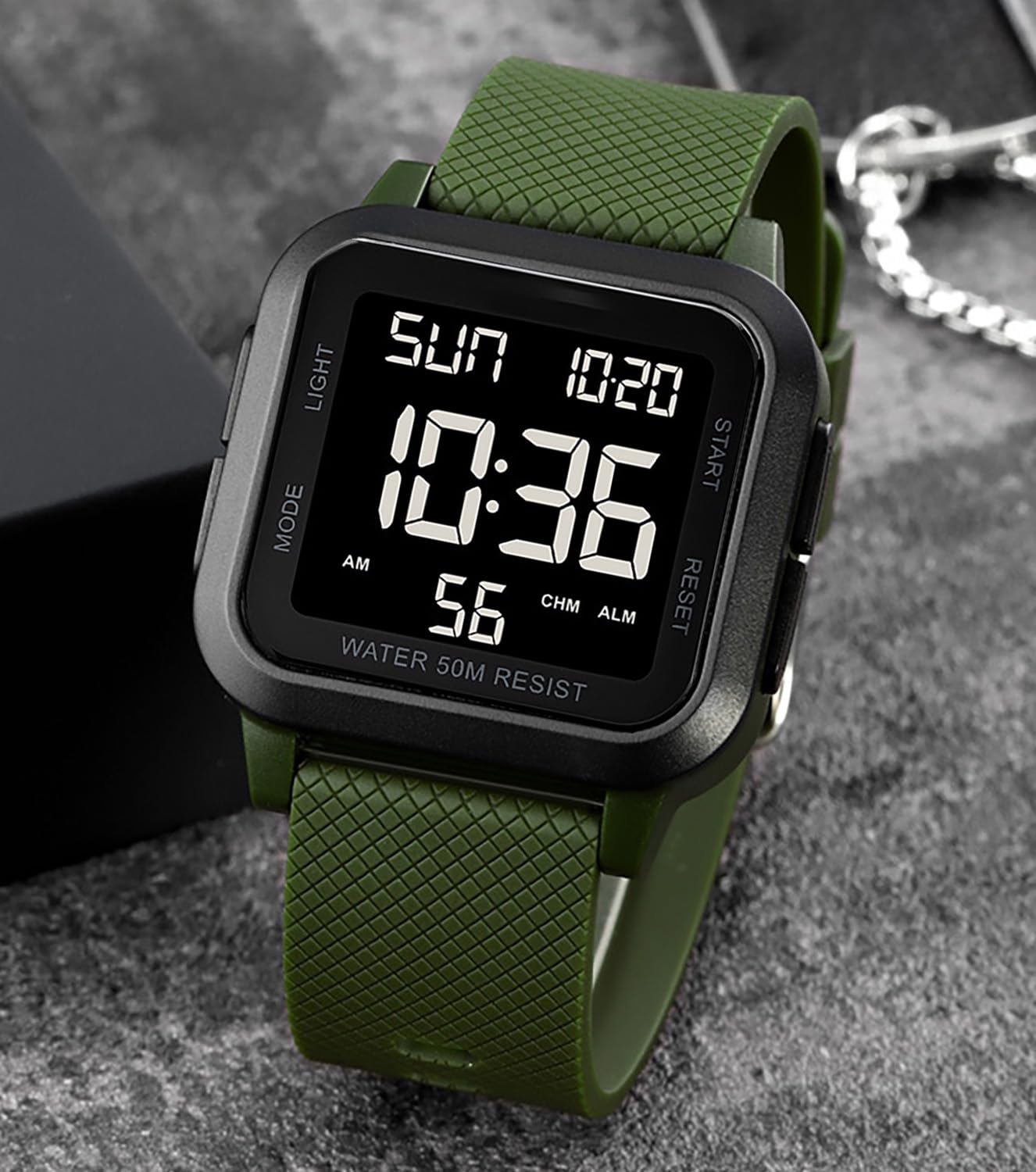 BESTKANG Unisex LED Digital Watch Women Men Digital Sports Watch Fashion Simple Luminous Waterproof Watch (Green-Black)