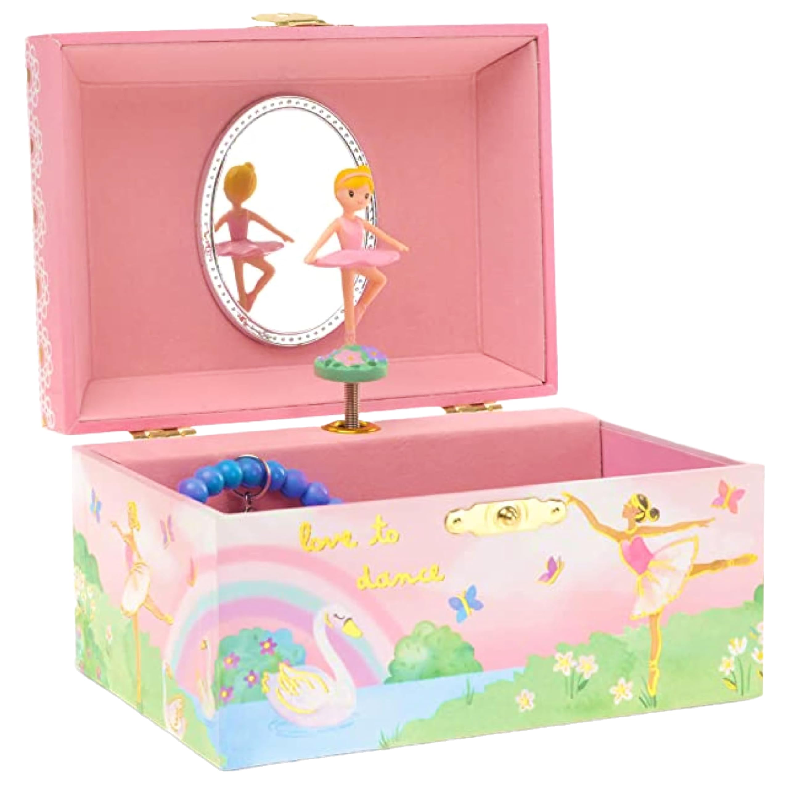 Jewelkeeper Ballerina Jewelry Box for Girls - Rainbow Ballerina Jewelry Box - Swan Lake Tune - 4-Year-Old Girl Gifts - Small Ballerina Jewelry Box with Doll and Storage - Engineered Wood - Pink