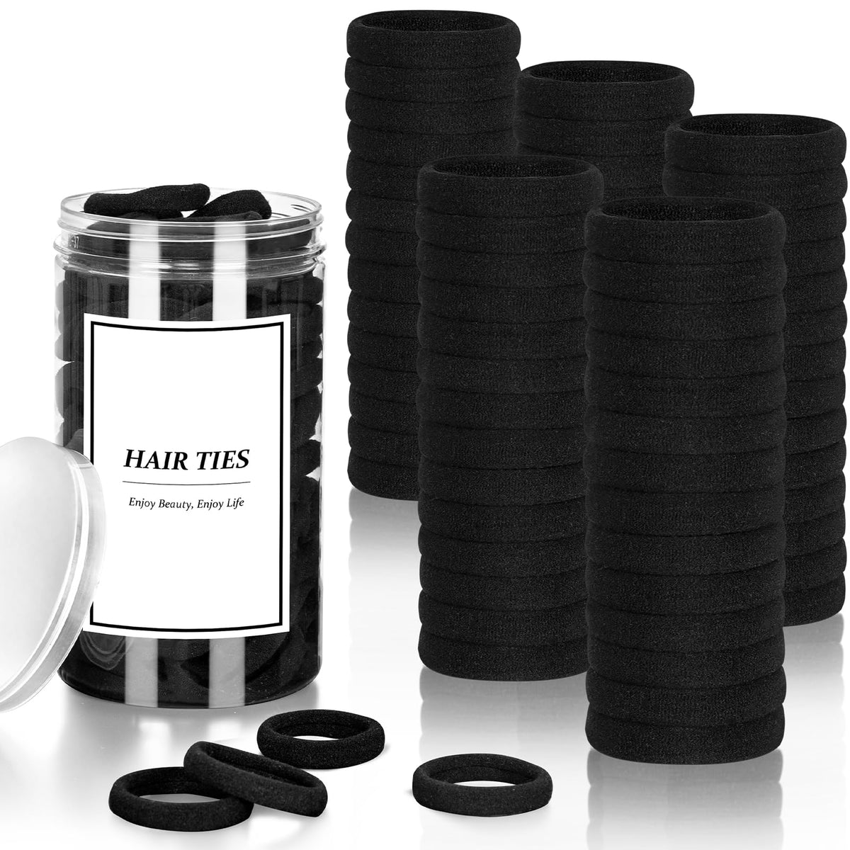 Pennik Black Hair Ties, Seamless Cotton Hair Bands for Women Girls, Elastic Soft Ponytail Holders, No Damage Stretchy Hair Tie for Thick Heavy Curly Hair, 140 PCS