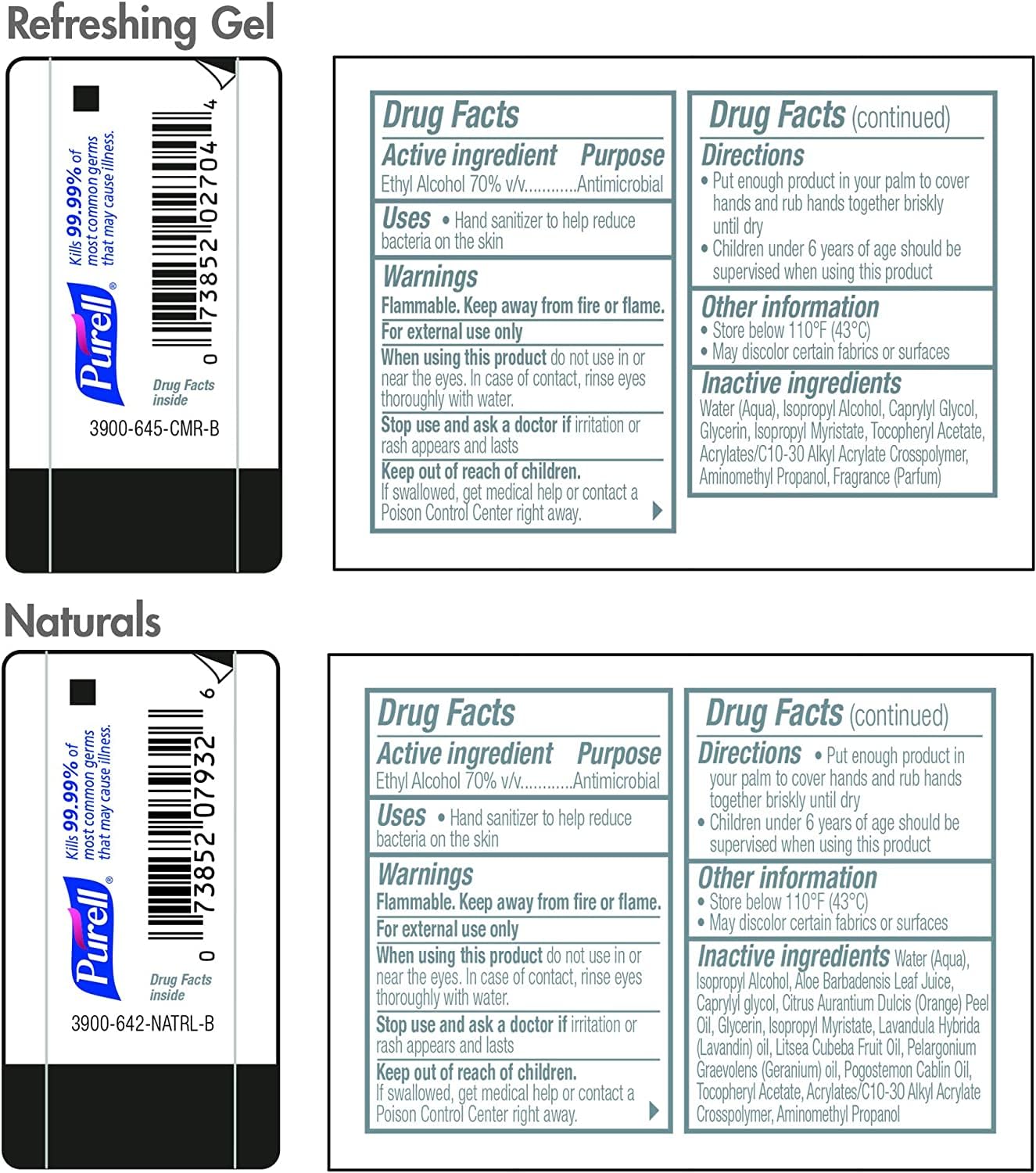 Purell Advanced Hand Sanitizer Variety Pack, Naturals and Refreshing Gel, 1 Fl Oz Travel Size Flip-Cap Bottle with Jelly Wrap Carrier (Pack of 8) - 3900-09-ECSC