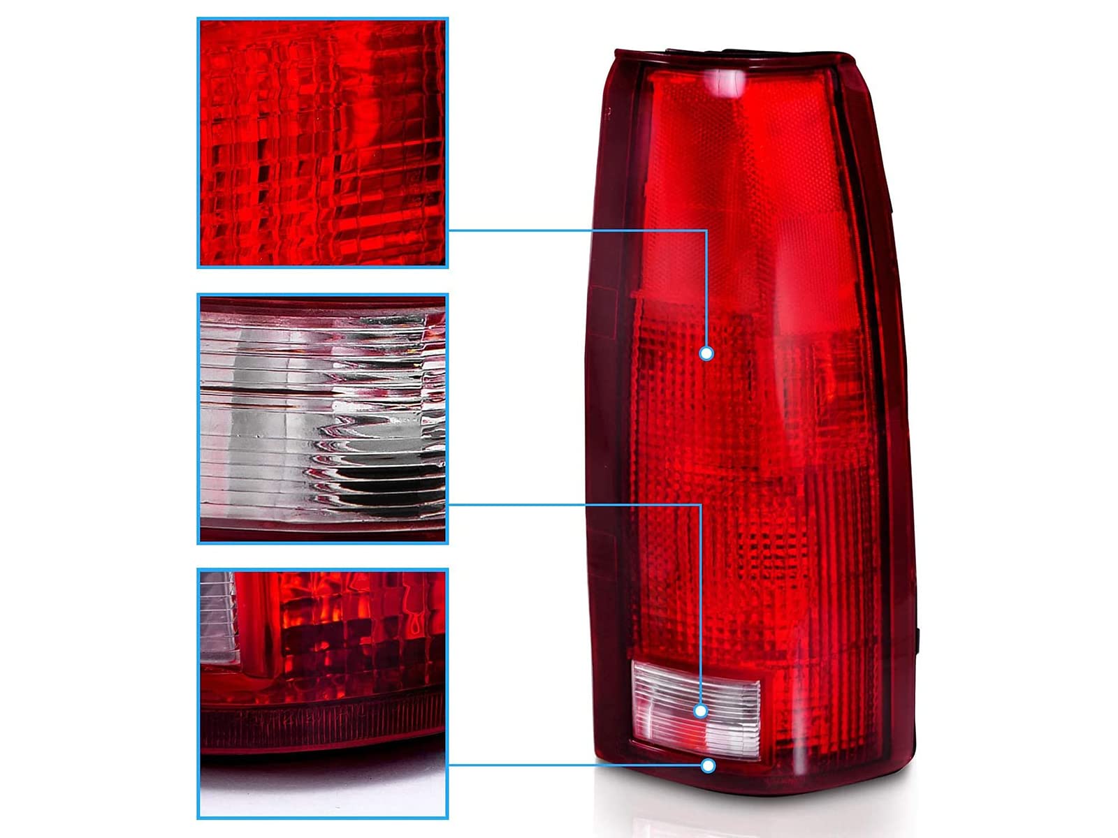 AmeriLite OE Replacement Halogen Tail Lights For Chevy GMC c1500 C/K C10 Silverado Sierra Tahoe Yukon Full-Size Blazer - Driver and Passenger Side, Vehicle Light Assembly, Red