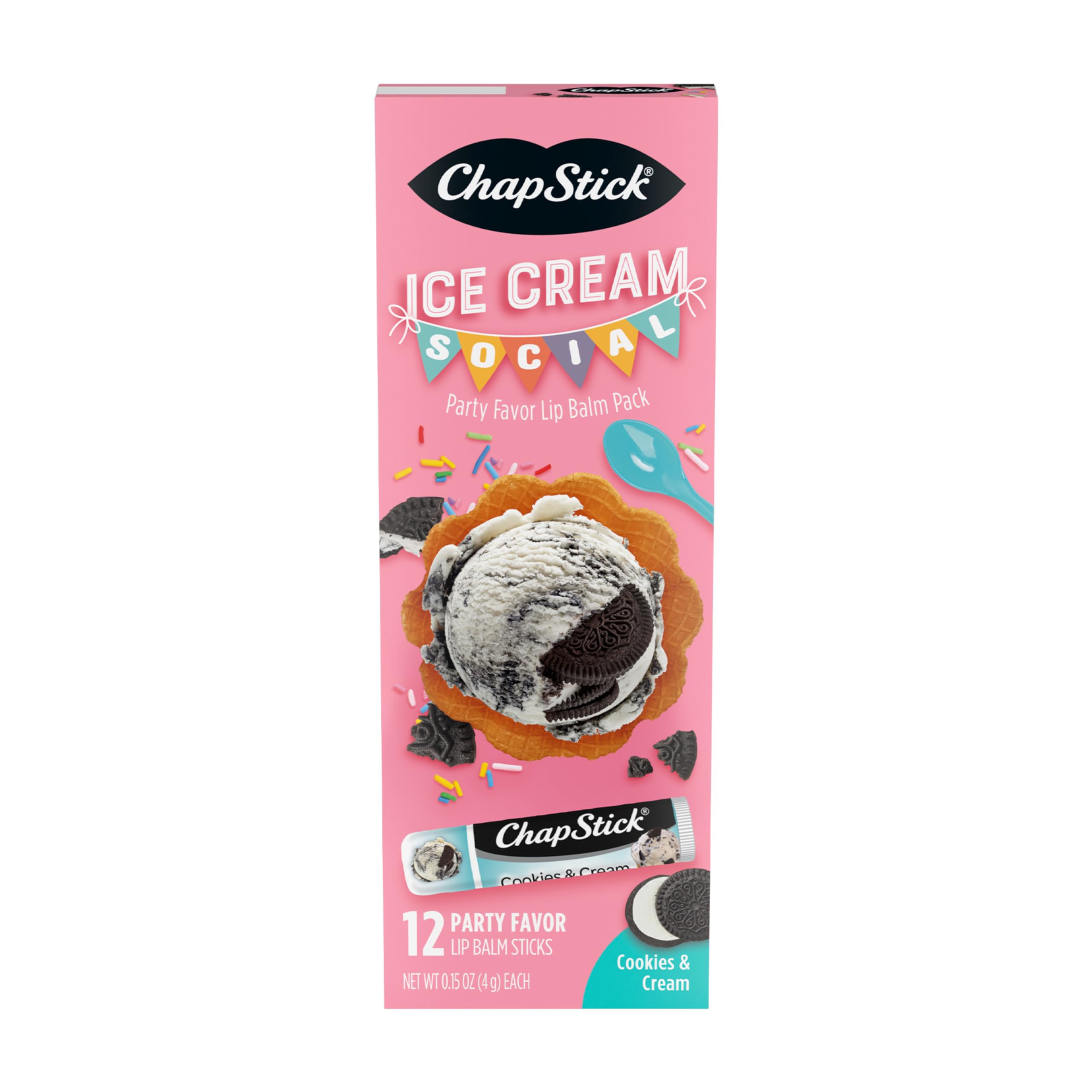 ChapStick Icecream Social Cookies & Cream Party Pack 12CT .15OZ