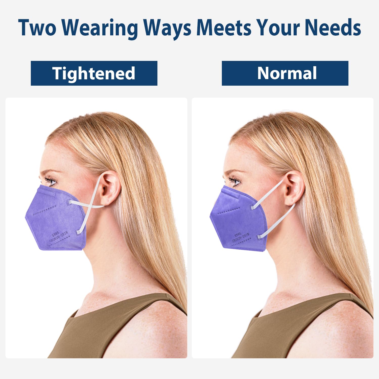 KN95 Face Masks 50 Pcs, 5-Ply Protection Purple KN95 Mask, Disposable Face Masks for Adults
