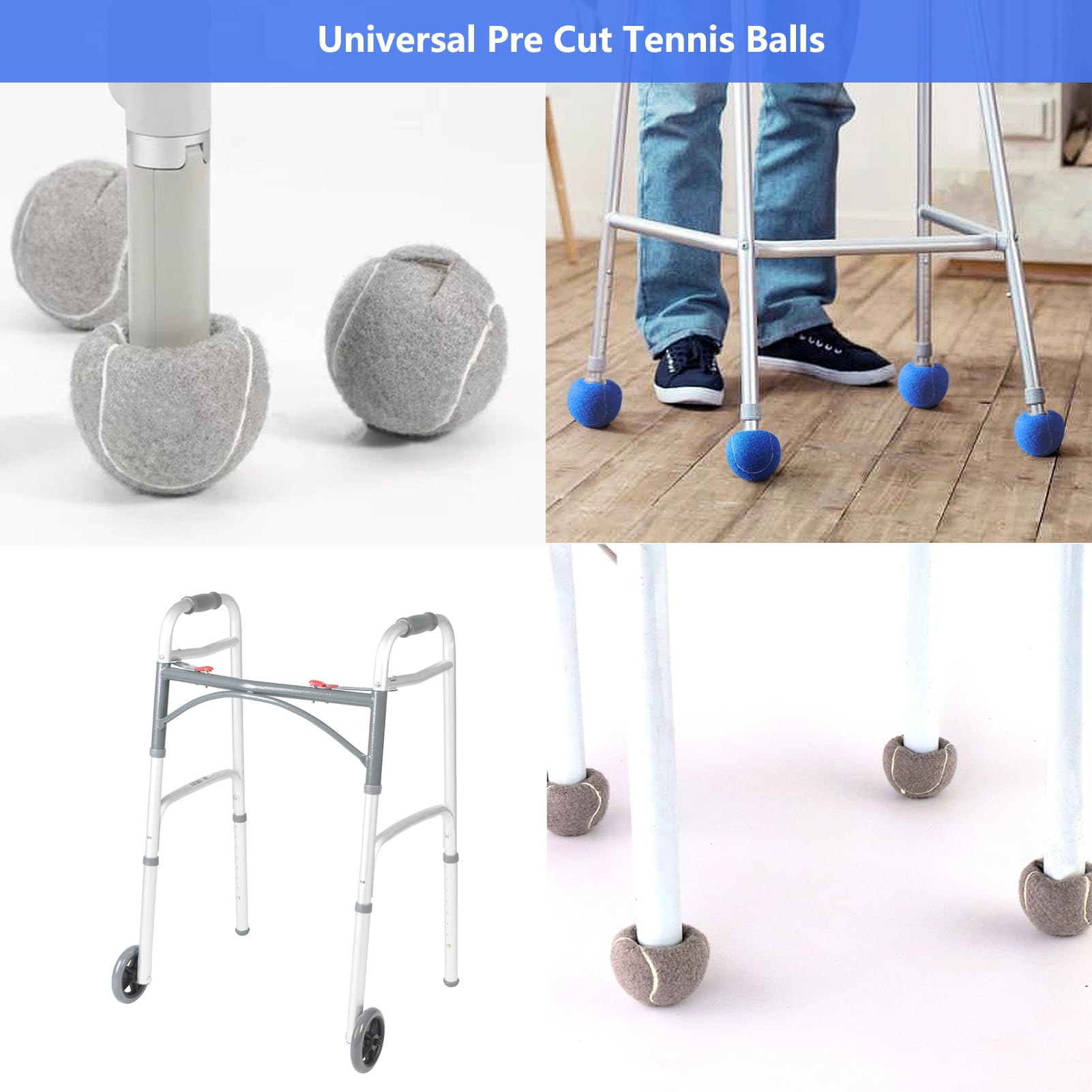 ZUJEAM Tennis Balls for Walkers, Pre Cut Walker Glide Balls for Chairs, Desks, Furniture Legs and Floor Protection, Heavy Duty Long Lasting Felt Pad Glide Coverings - 4PCS Gray