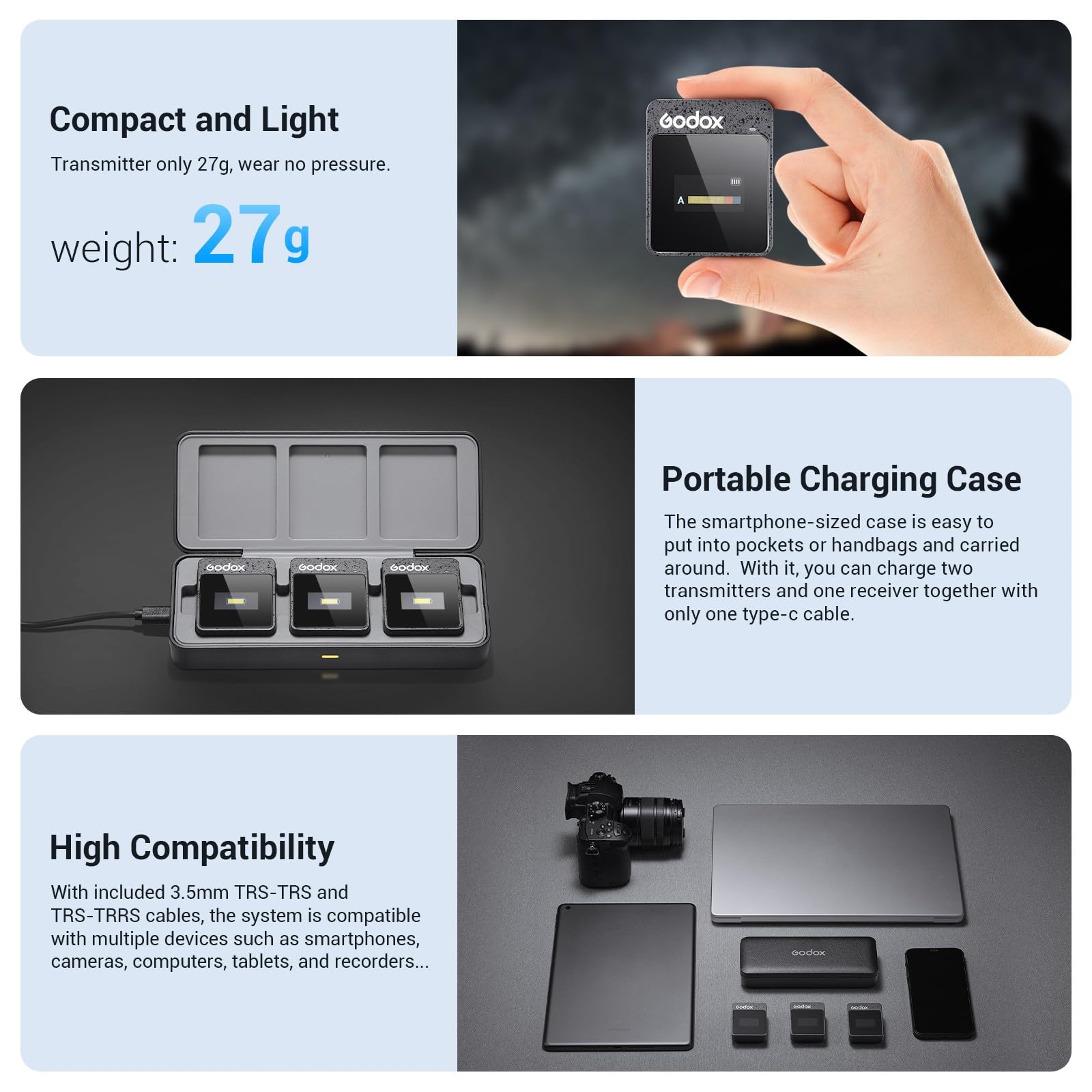 Godox MoveLink II M2 Wireless Lavalier Microphone System(2 TX + 1 RX + Charging Case), 2.4G Wireless Noise Cancelling Mic, 100m(328ft) Range for Camera, Computer, Smartphone TikTok Interview Recording