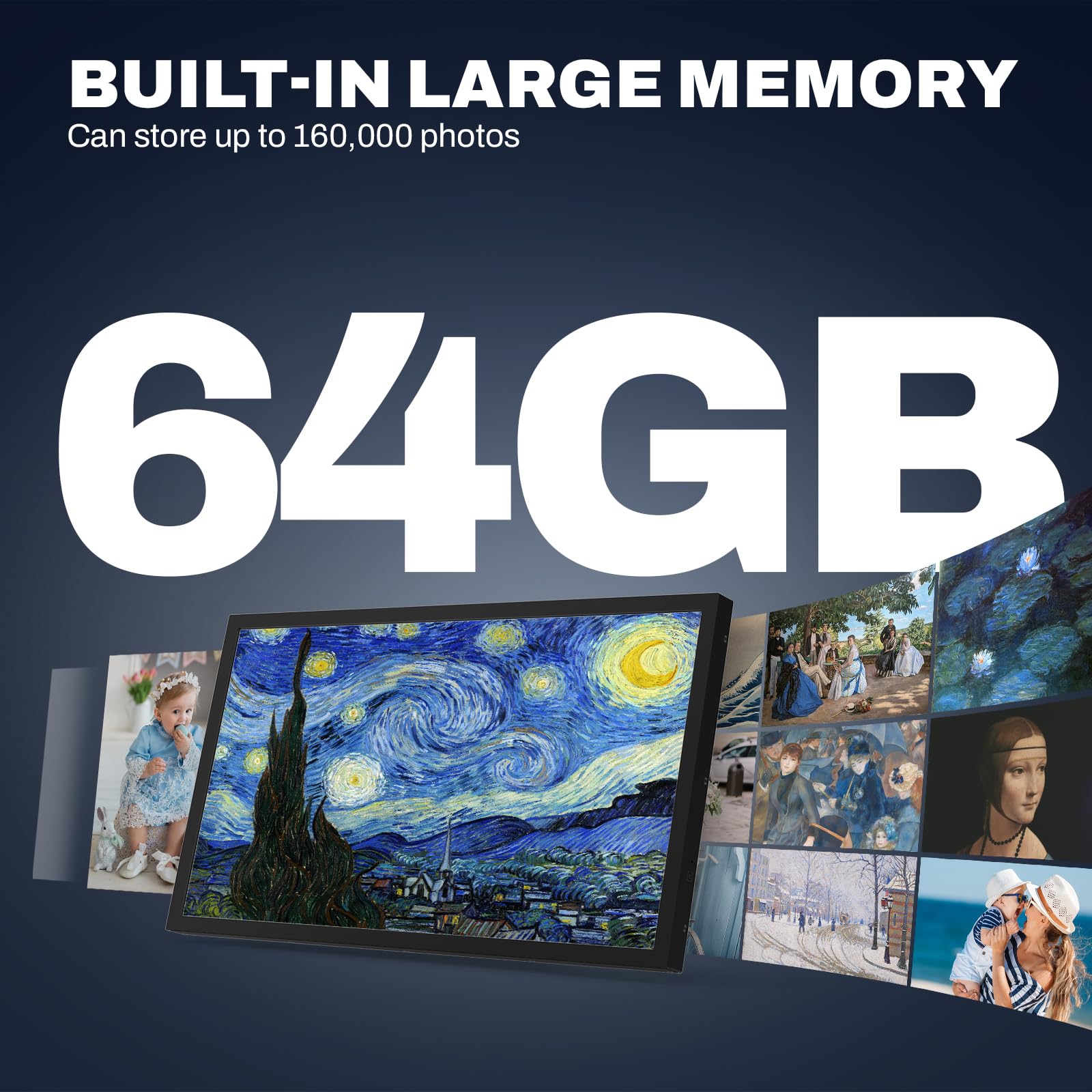 Arktronic 21.5 Inch Large Digital Picture Frame, 1920x1080 FHD IPS WiFi Electronic Photo Frame with Remote Control, 64GB Storage, Wall-Mountable, Instantly Share Photo/Video via Apps, Email, Black