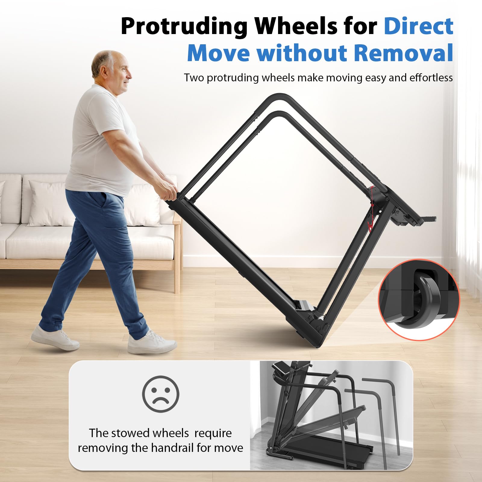CIIHI Walking Treadmill for Senior - 350 lbs Senior Treadmill for Home with Long Handrails - Recovery Fitness Exercise Machine for Elder with Desk Workstation