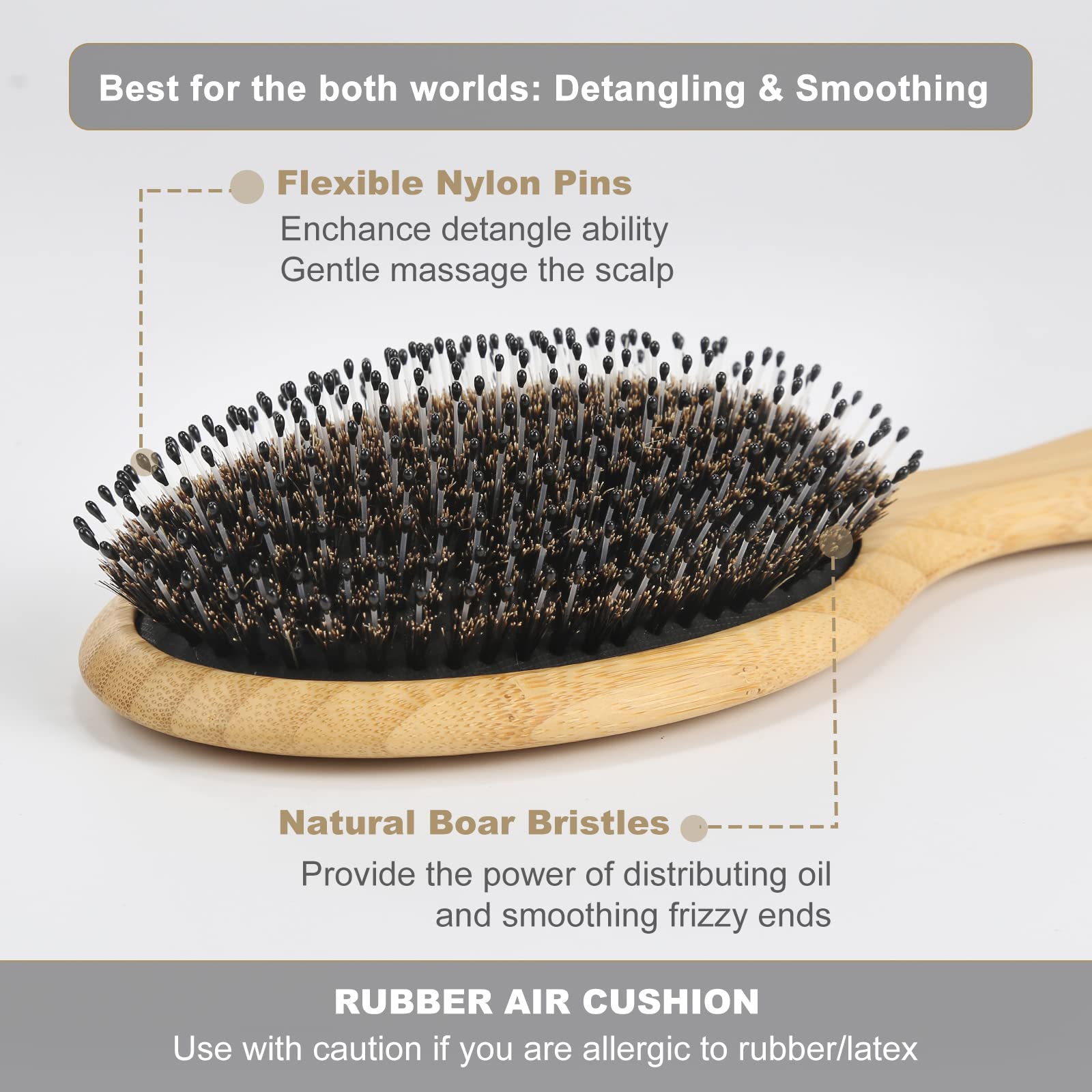 BESTOOL Hair Brush, Boar Bristle Hair Brushes for Women men Kid, Boar & Nylon Bristle Brush for Wet/Dry Hair Smoothing Massaging Detangling, Everyday Brush Enhance Shine & Health (Round)