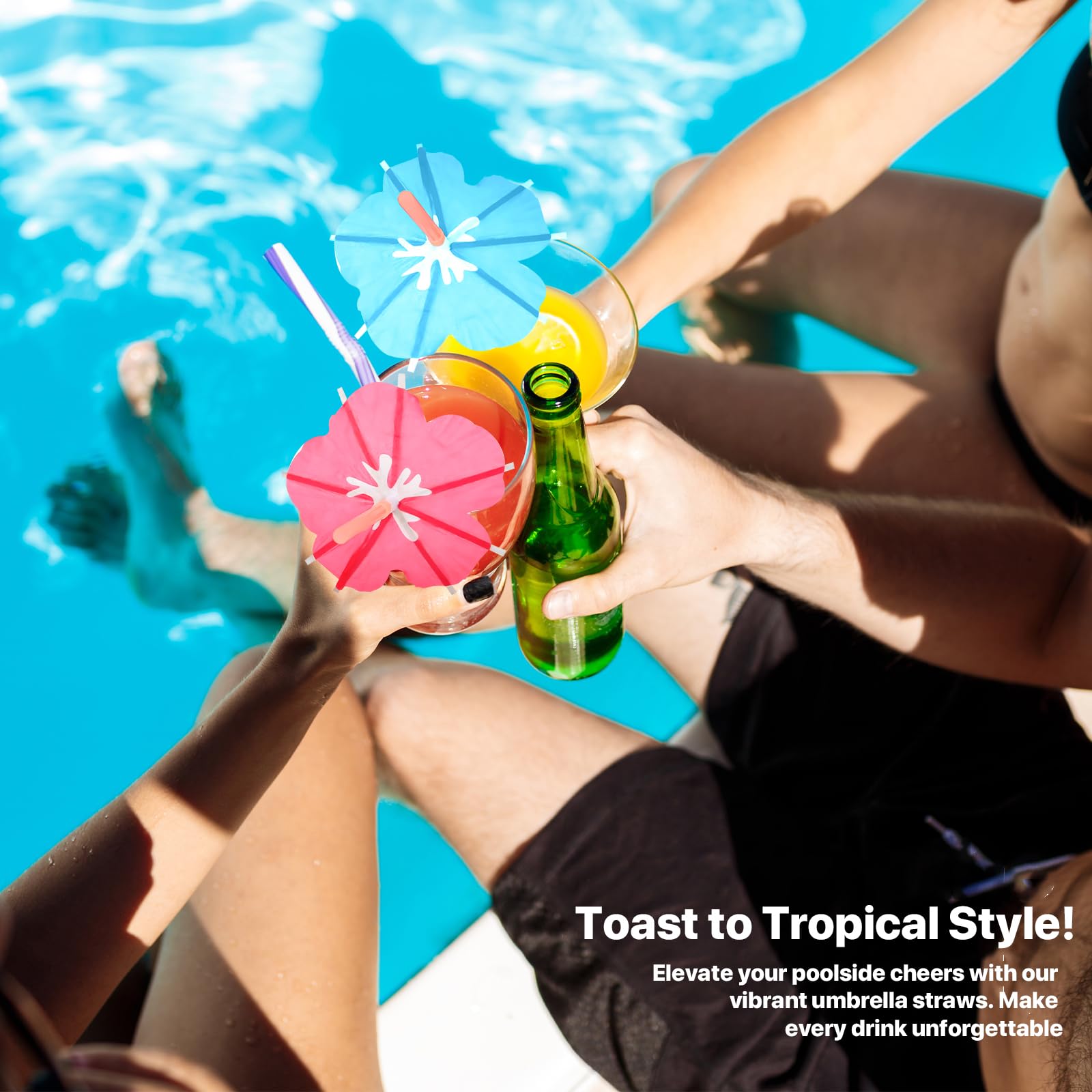 【100 PCS】Umbrella Straws for Drinks - Colorful Cocktail Straws with Mini Umbrellas, Tiki Party Supplies, Hawaiian Luau Tropical Theme, Parasol Drink Straws for Margarita, Pina Colada, Beverages.