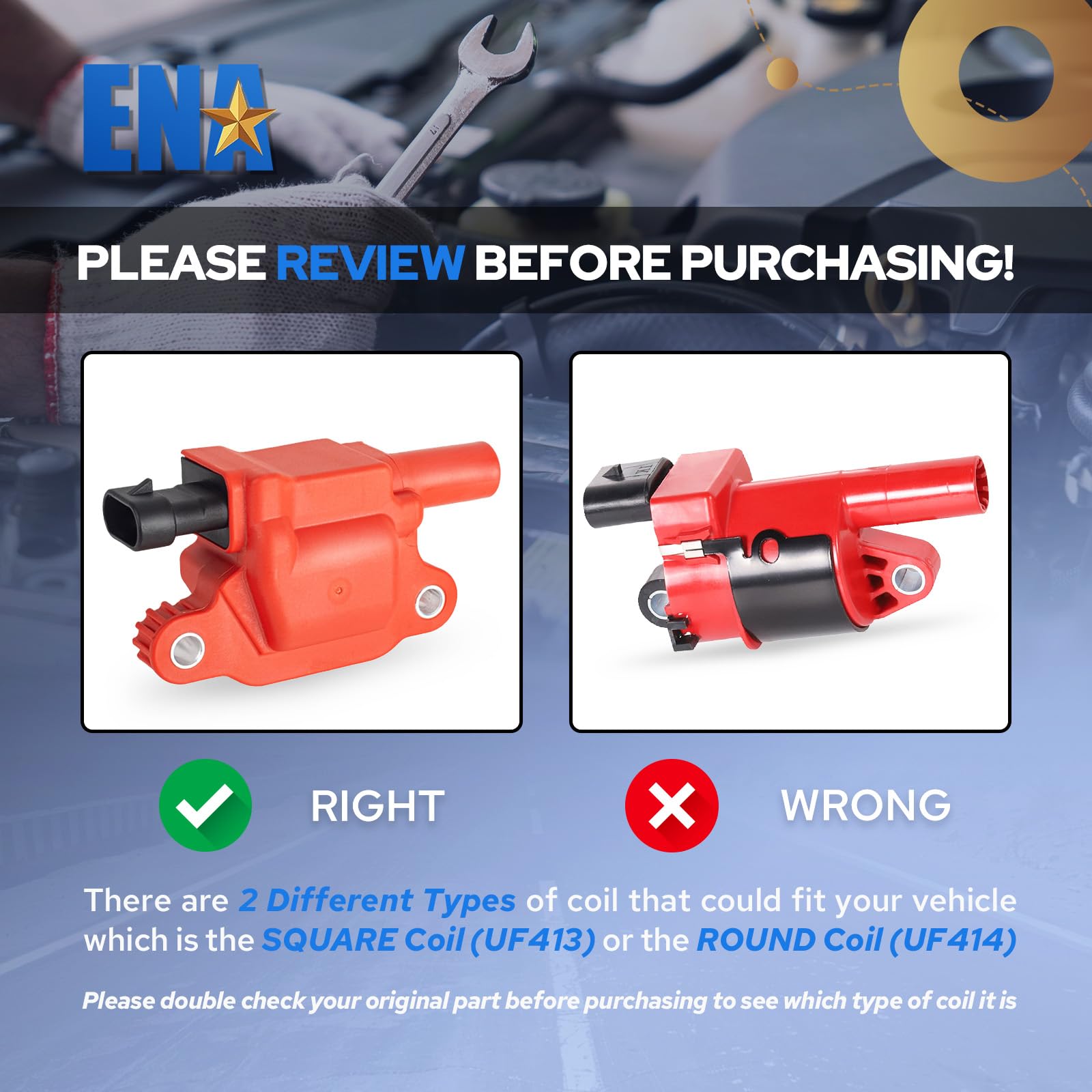 ENA Set of 8 UF413 Ignition Coil with 8mm 748UU Spark Plug Wires Compatible with Cadillac Chevrolet Chevy GMC Canyon Tahoe LaCrosse Escalade Express Savana Silverado SSR Yukon CTS 4.8L 5.3L 6.0L 6.2L