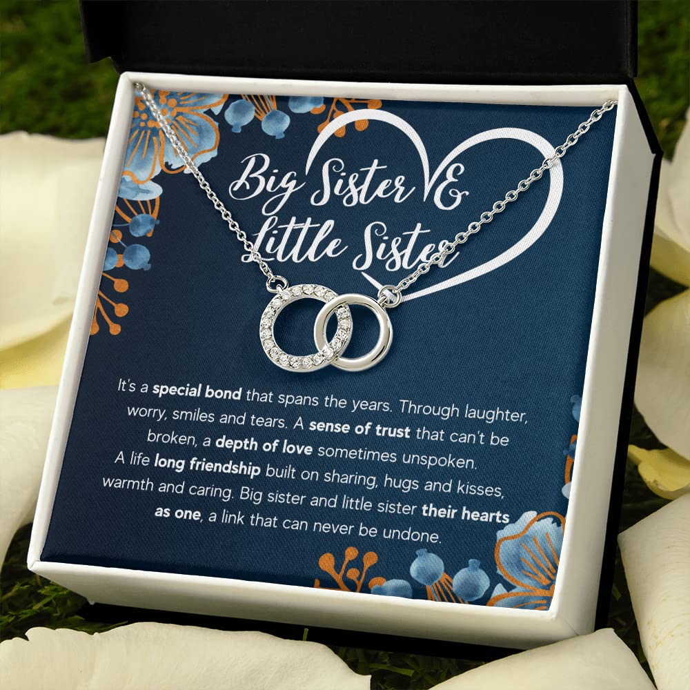 FG Family Gift Mall Sisters Gifts From Sister Necklaces For 2 Big Sister and Little Sister Happy Birthday Present For Women Jewelry Best Sister with Message Card and Gift Box, Stainless Steel, Cubic