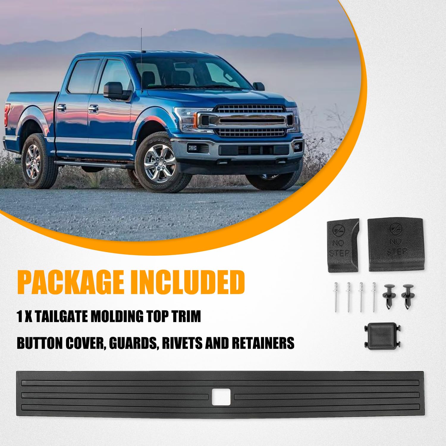 RANSOTO Tailgate Molding Top Trim Cap Compatible with 2015 2016 2017 2018 2019 2020 Ford F-150 F150 Flexible Step Center Piece Protector Cover Replaces FO1904135