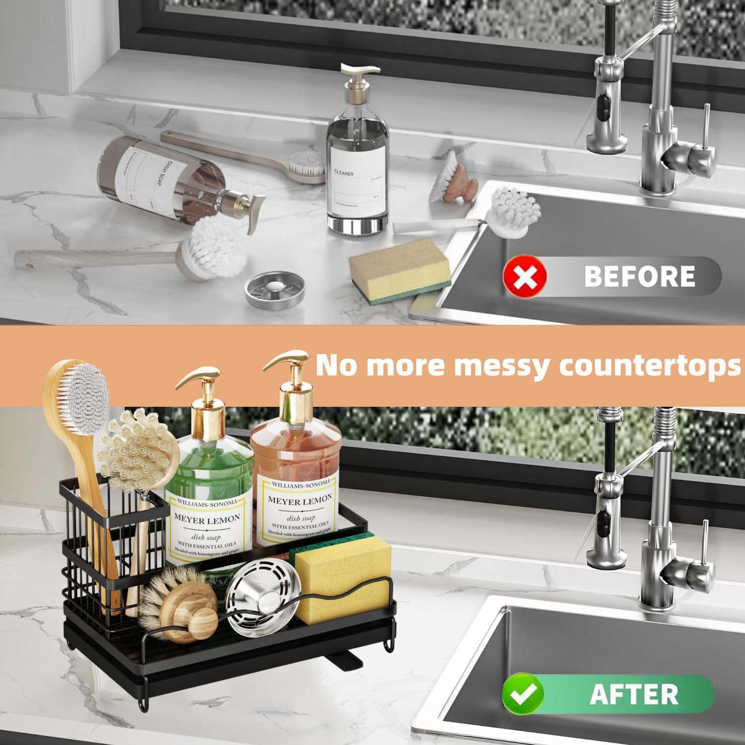 DMJWAN Sink Caddy Kitchen Sink Organizer, 304 Stainless Steel Holder for Sink,Countertop with Removable Drain Tray with Diversion Drainage.