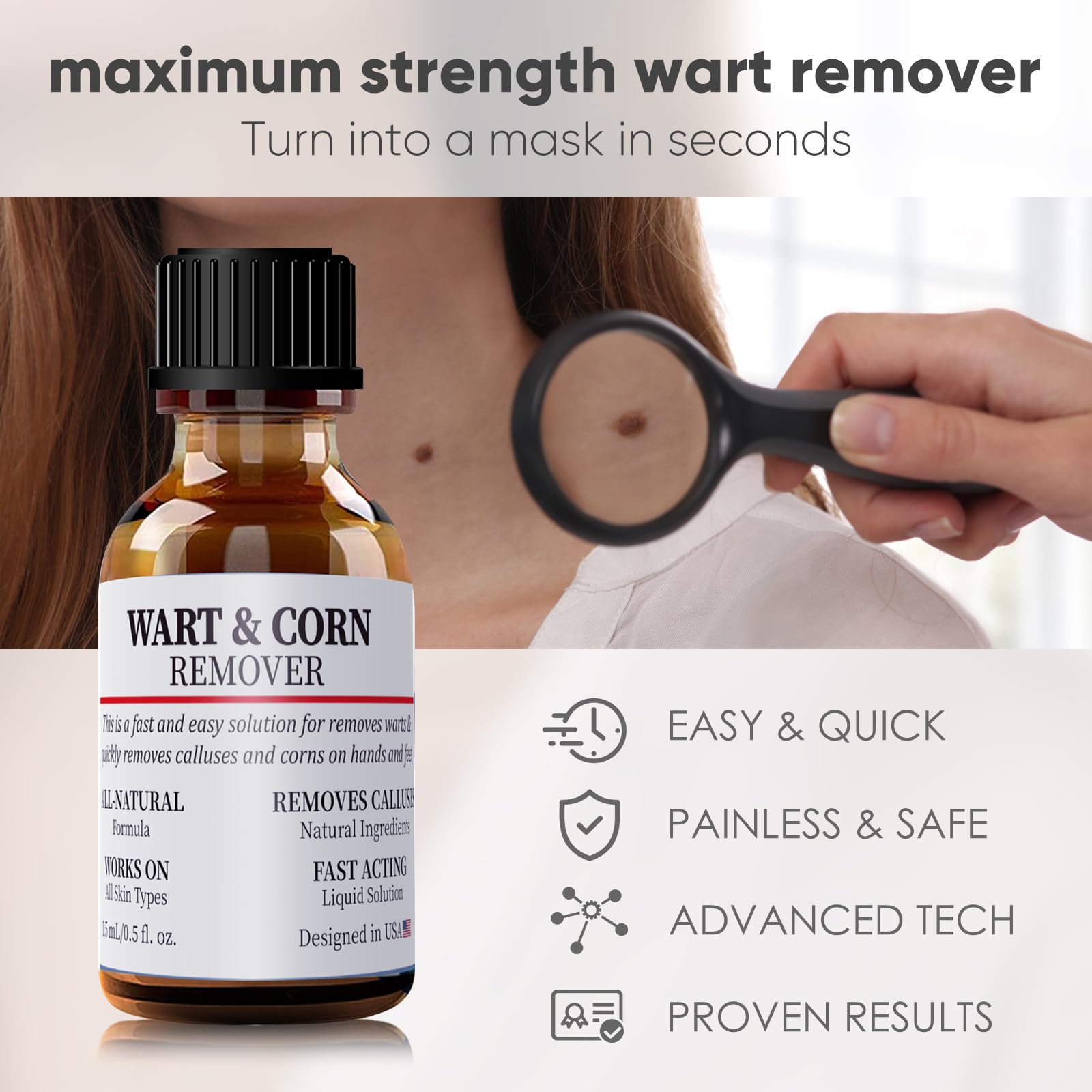 WABRINY Wart & Corn Remover Liquid, Smoothes Skin Gentle Fast Acting Gel Wart Removal for Plantar Wart Flat Warts and Corns-G3