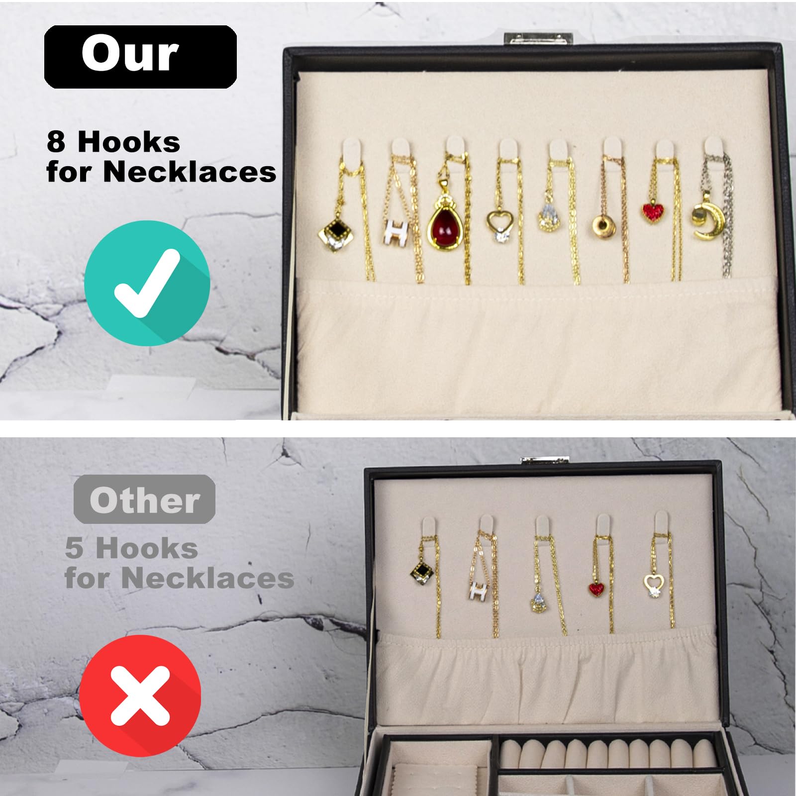 SYCARON Jewelry Box Organizer for Mothers Day Gifts, Jewelry Organizers 2 Layer Jewelry Storage Box PU Leather with Lock for Women Girls Rings Earrings Necklace Bracelets, Black