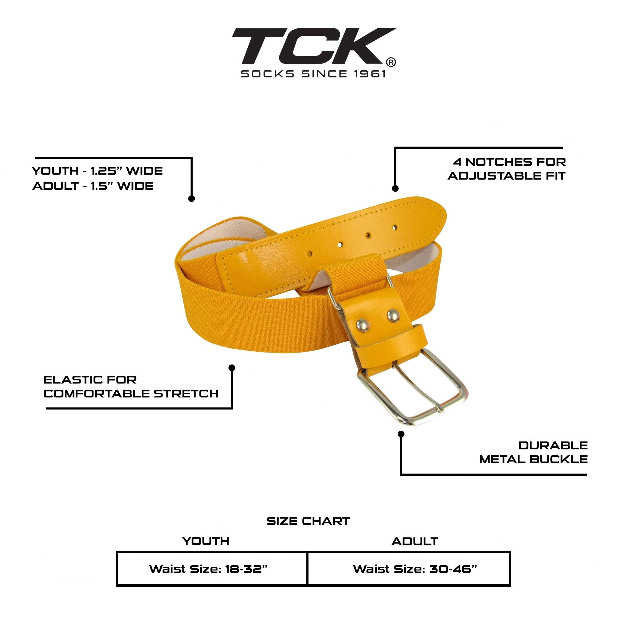 TCK Baseball/Softball Youth Belt & Socks Combo Set (Gold, Small)