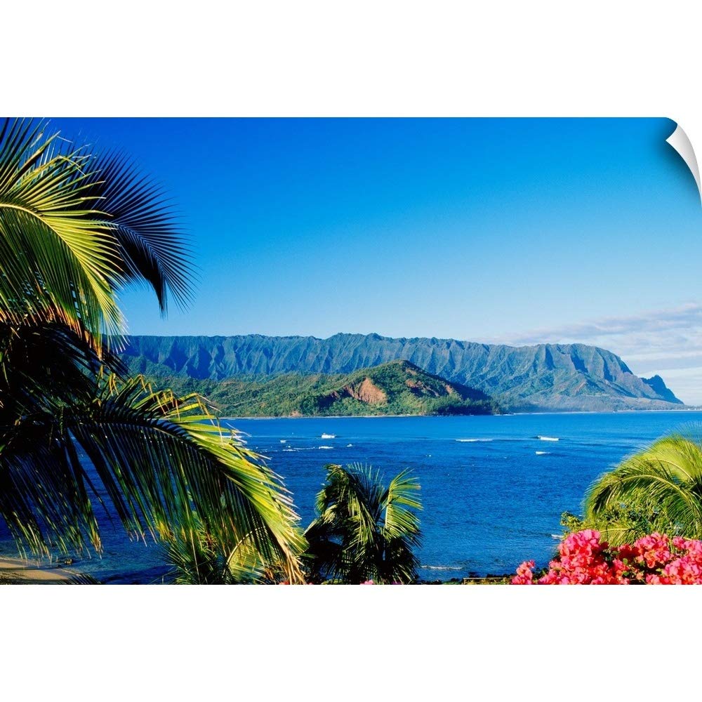 CANVAS ON DEMAND Hawaii, Kauai, Hanalei Bay, Bali Hai, Wall Decal, Palm Tree Artwork
