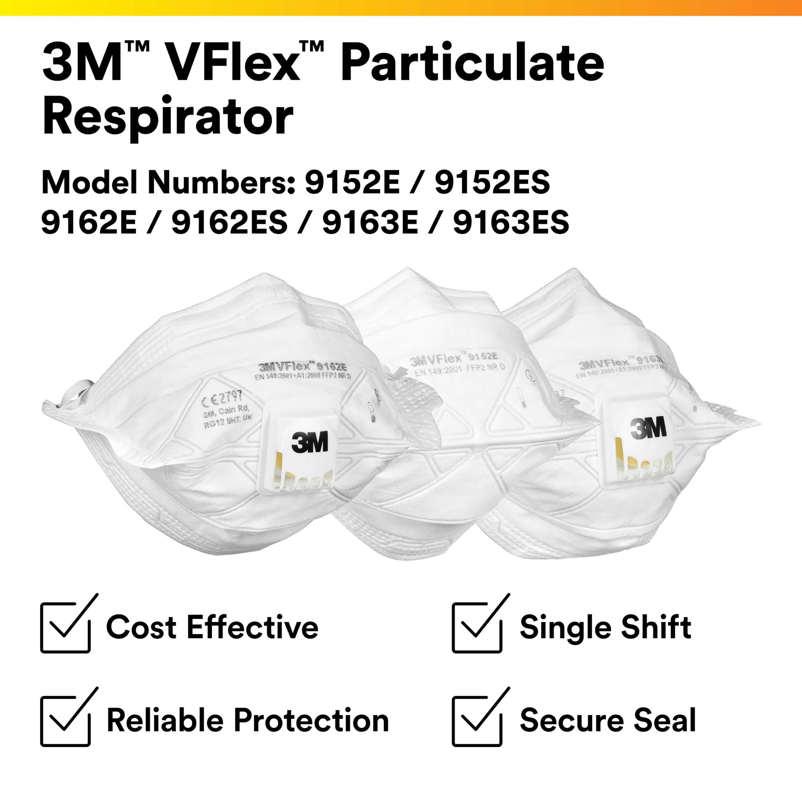 3M N95 Disposable Respirator, VFlex Particulate Respirator 9105, Pack of 50, Standard Size, NIOSH Approved, For Sweeping, Sanding, Grinding, Sawing, Bagging, Dust