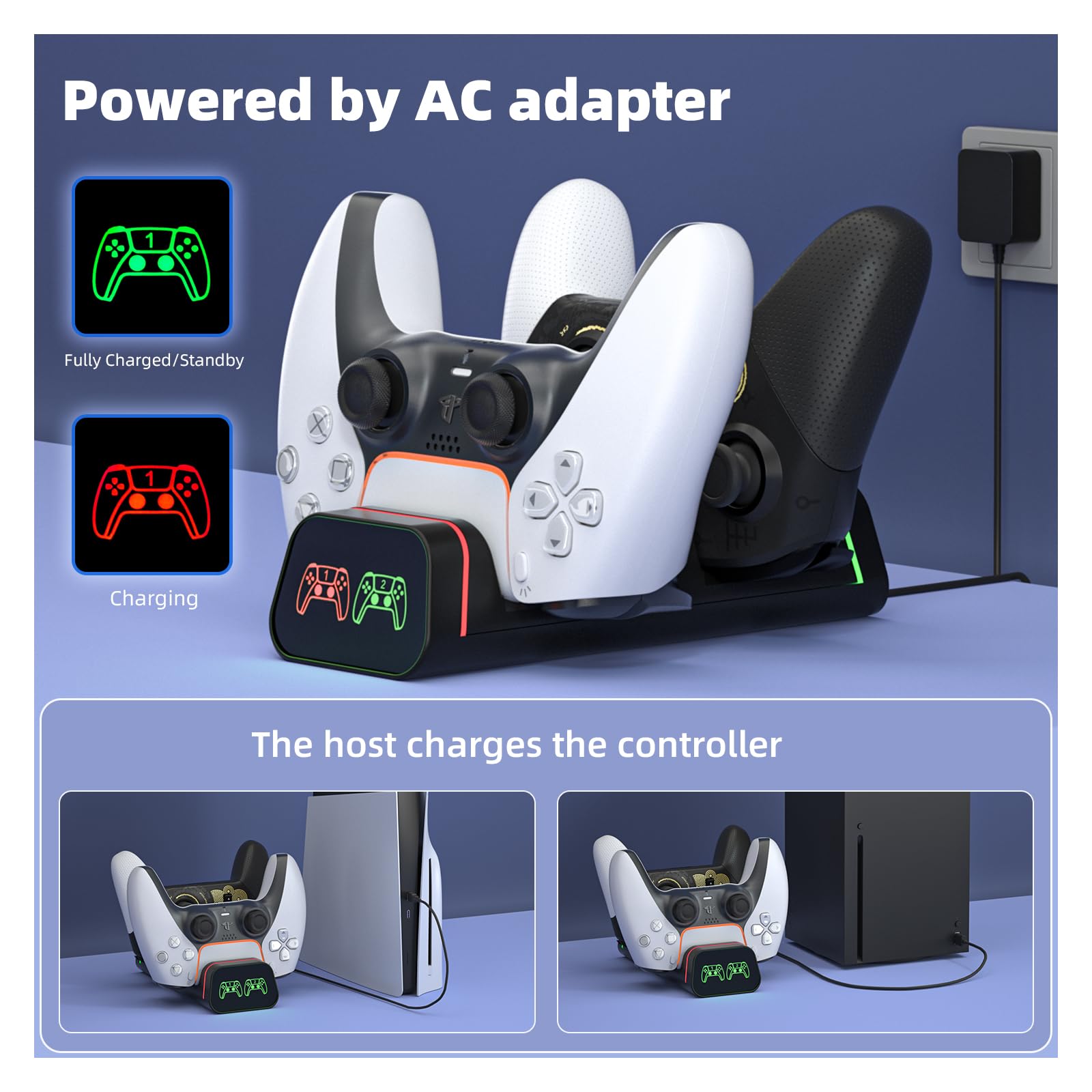Switch Pro Controller Charger, Xbox Series S/X Controller Charging Dock, Charging Station for Playstation 5 Controller, Nintendo Switch Pro Controller,Google Controller(Not for Power A pro controller)