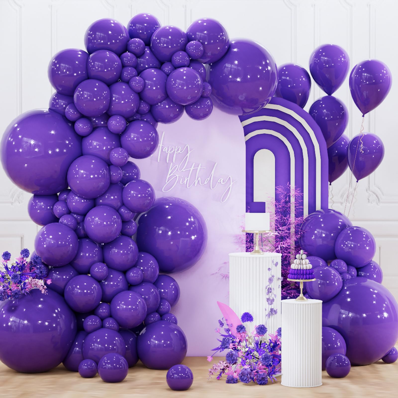 PartyWoo Dark Purple Balloons 130 pcs Purple Balloons Different Sizes Pack of 18 12 10 5 Inch Purple Balloon Arch Kit Balloon Garland for Birthday Halloween Graduation Party Decorations Purple-Y16