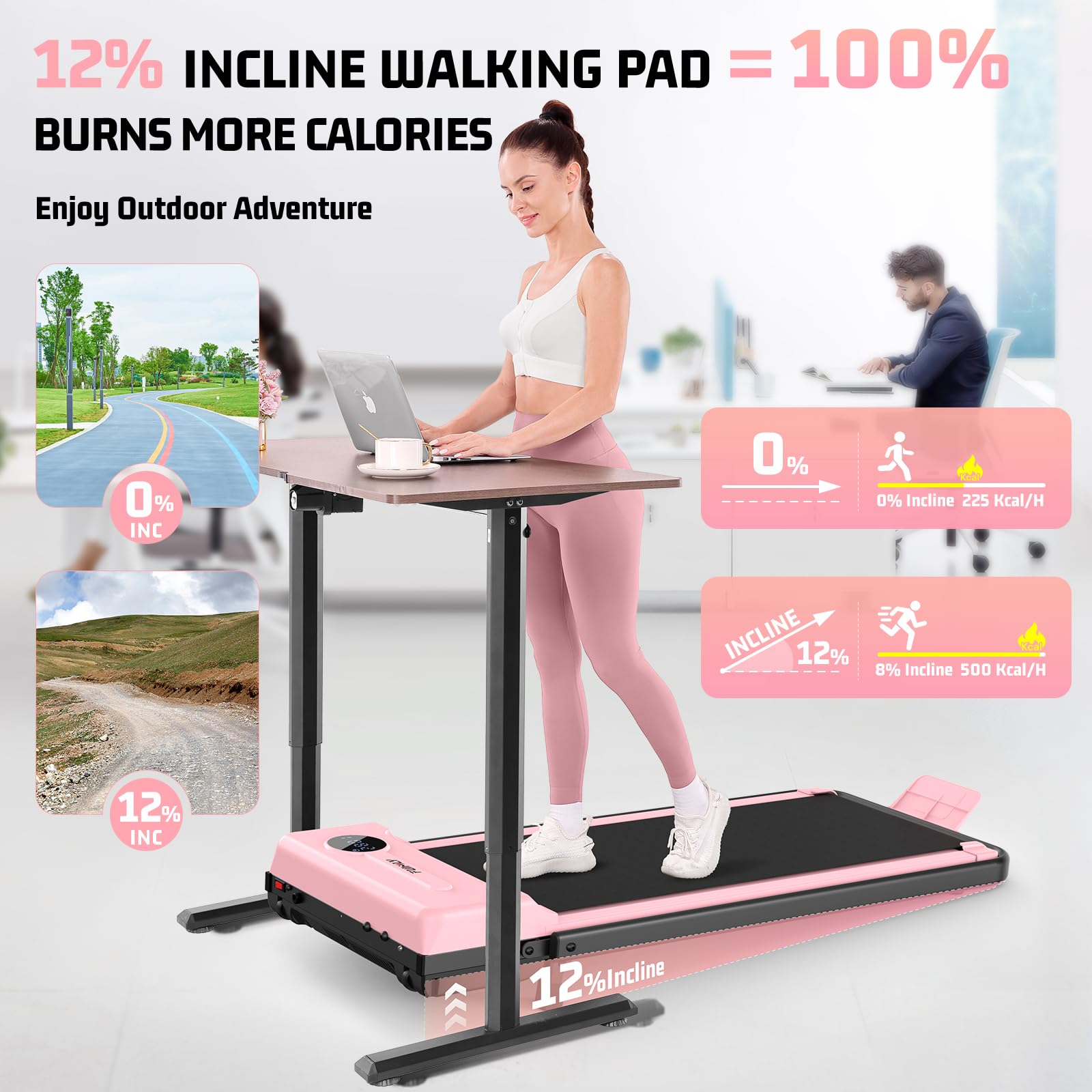 FUNMILY Foldable Walking Pad with Handle Bar, 4 in 1 Under Desk Treadmill with Incline, 2025 Upgraded Smart Folding Treadmill for Home/Office, Ultra-Quiet