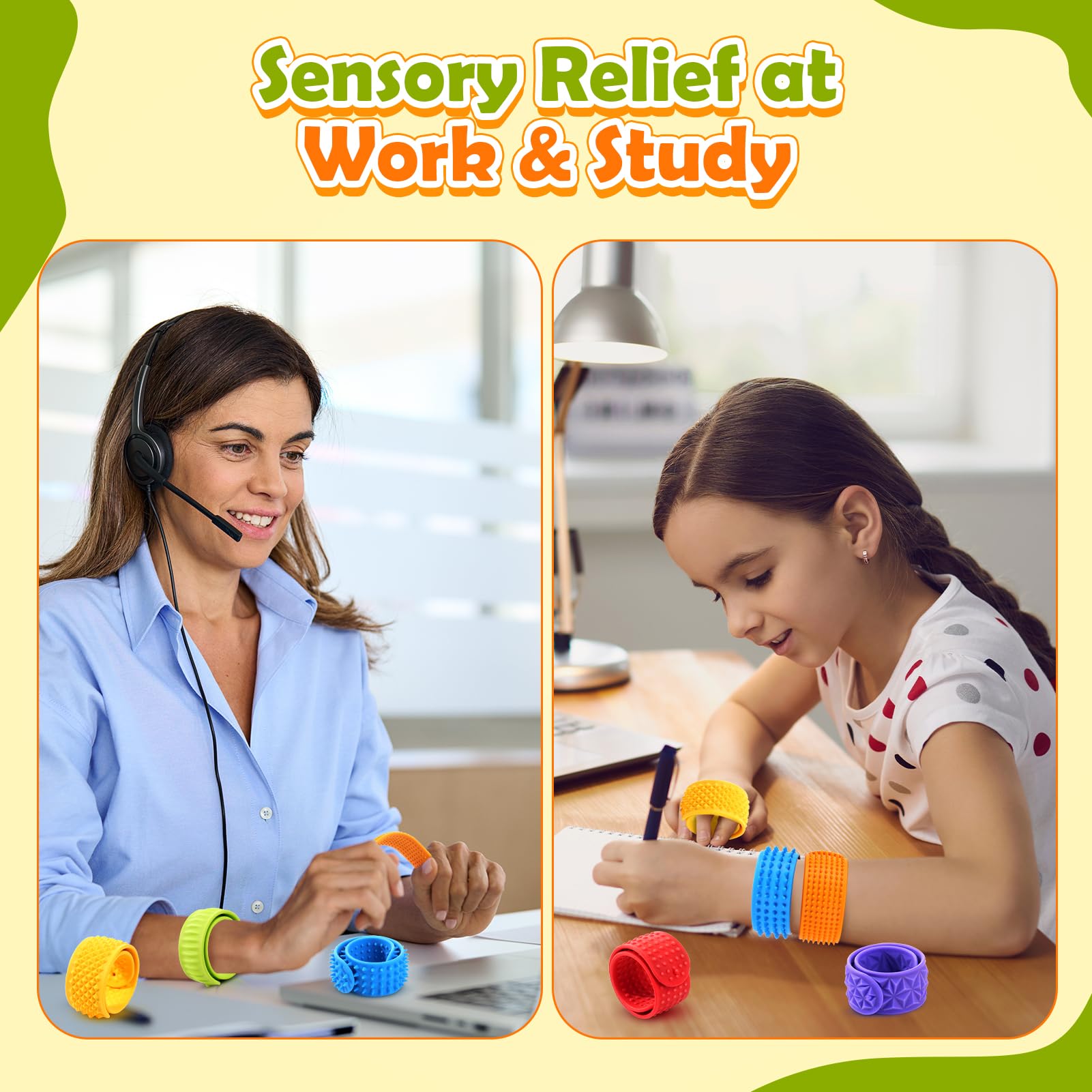 Sensory Fidget Toys for Kids: Textured Silicone Slap Bracelets 6 Pack, Stress Relief Fidgets for Autism ADHD, Wearable Sensory Toys for Adults Office Desk, Calm Down Travel Airplane Toys
