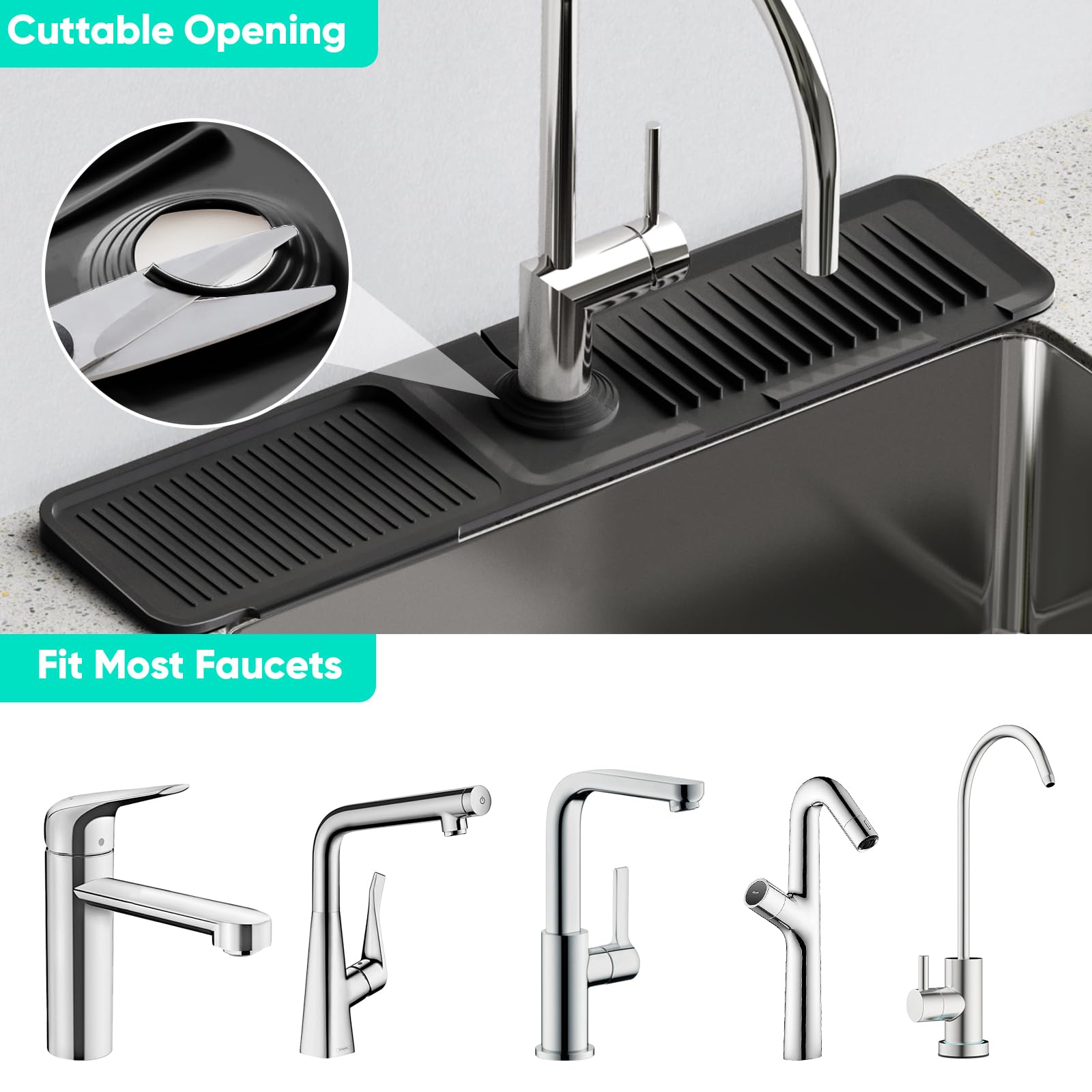 24 Inch Longer Faucet Mat for Kitchen Sink, 5ยฐ Slope Fast Self-draining, Kitchen Sink Splash Guard Silicone Sink Faucet Mat Splash Guard Kitchen Sink Area Tidy Splash Faucet Guard Draining Mat