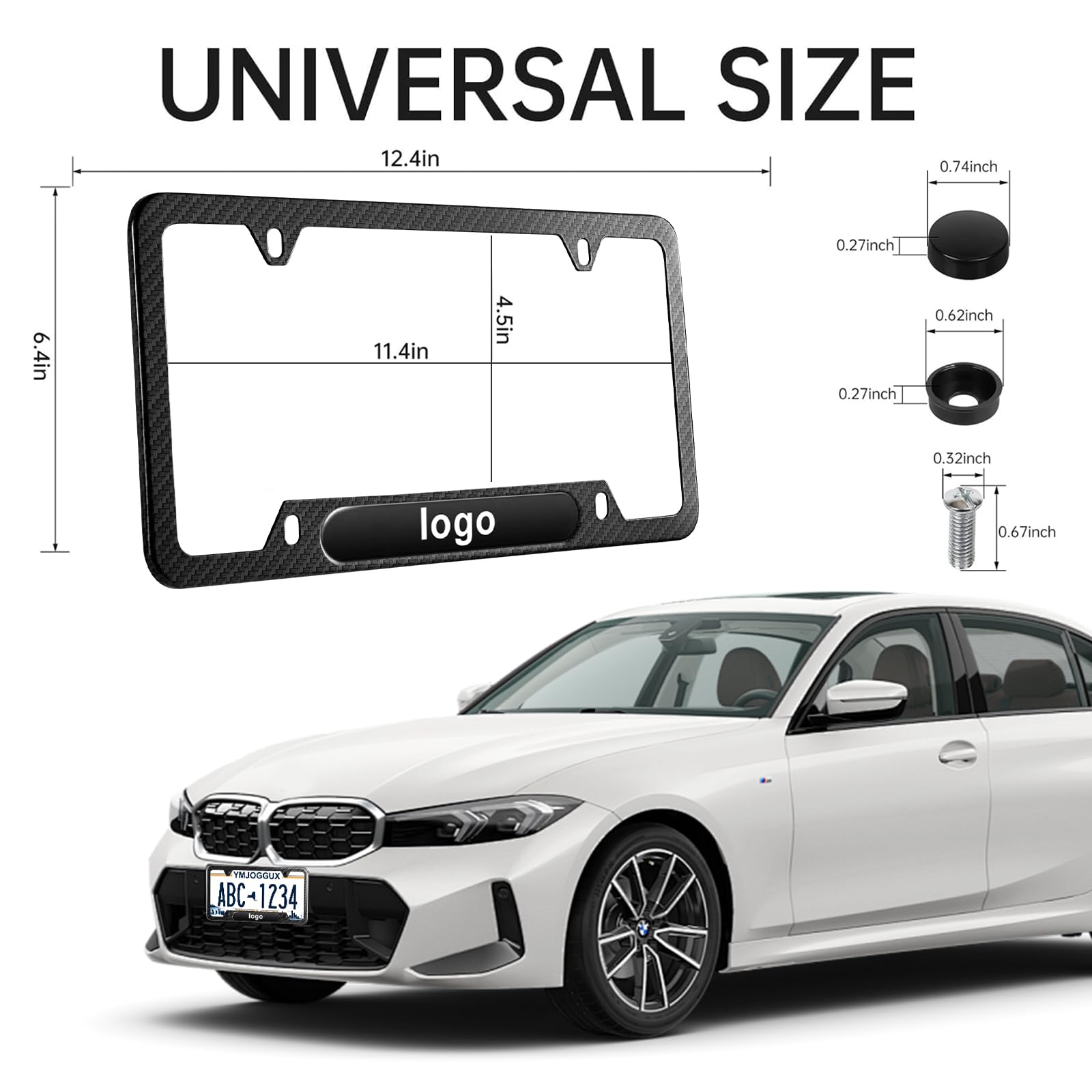 YMJOGGUX Black License Plate Frames Compatible with BMW-M, 2 PCS License Plate Holder, 4 Holes Aluminum Alloy Weather Proof License Plate Frame with Fasteners, Screws, Valve Caps and Tool